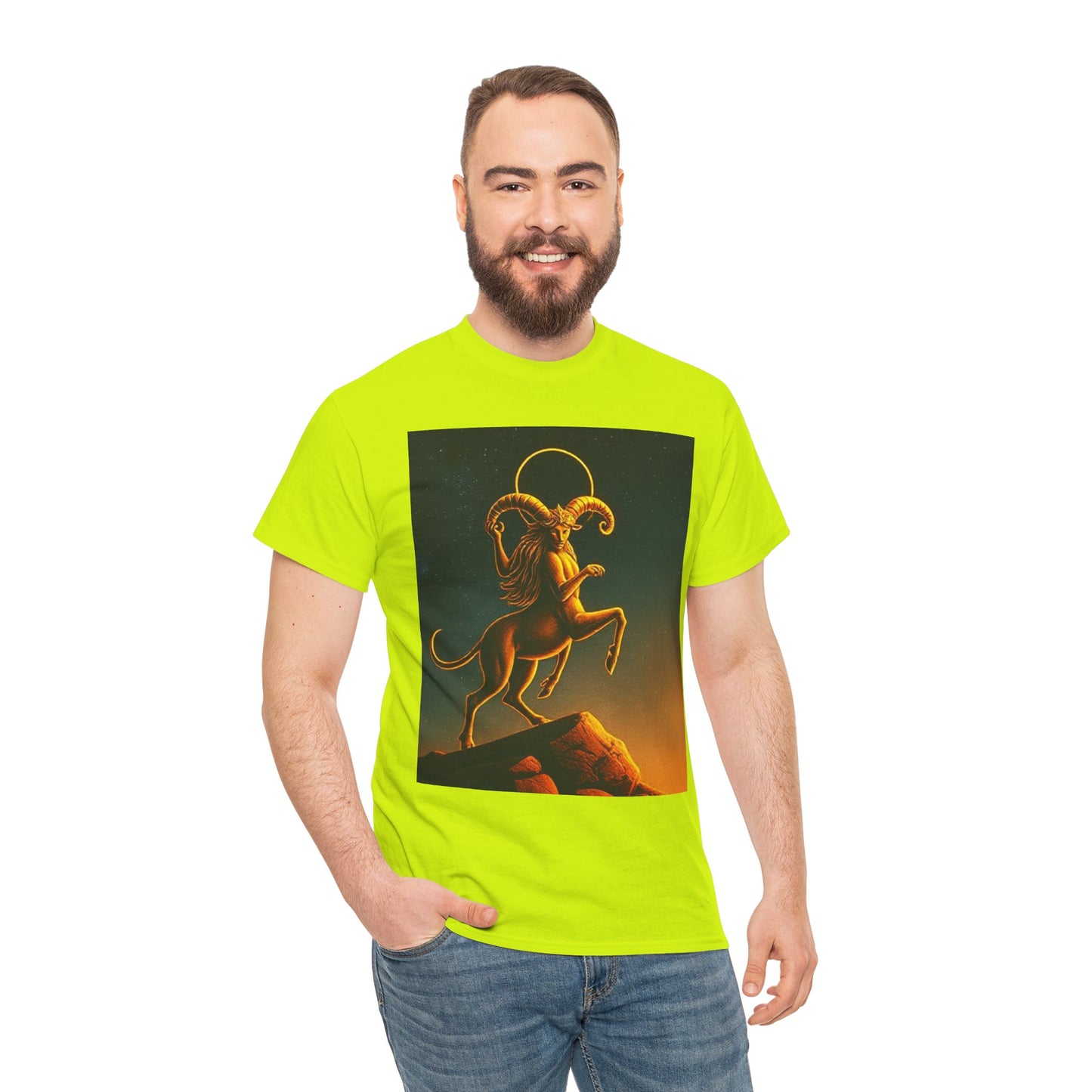 Unisex Heavy Cotton T-Shirt, Mountain Top, Aries Zodiac Design