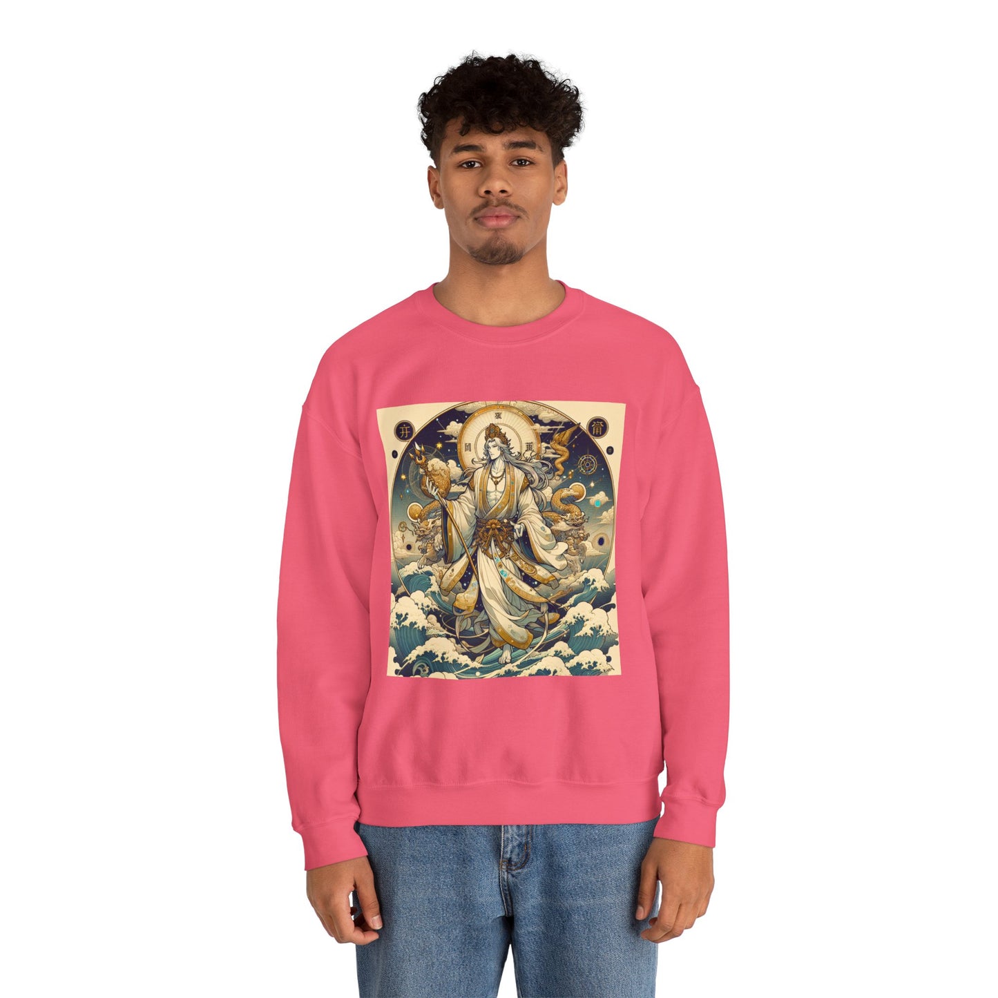 Unisex Heavy Blend™ Crewneck Sweatshirt, Anime Capricorn God, Zodiac Design