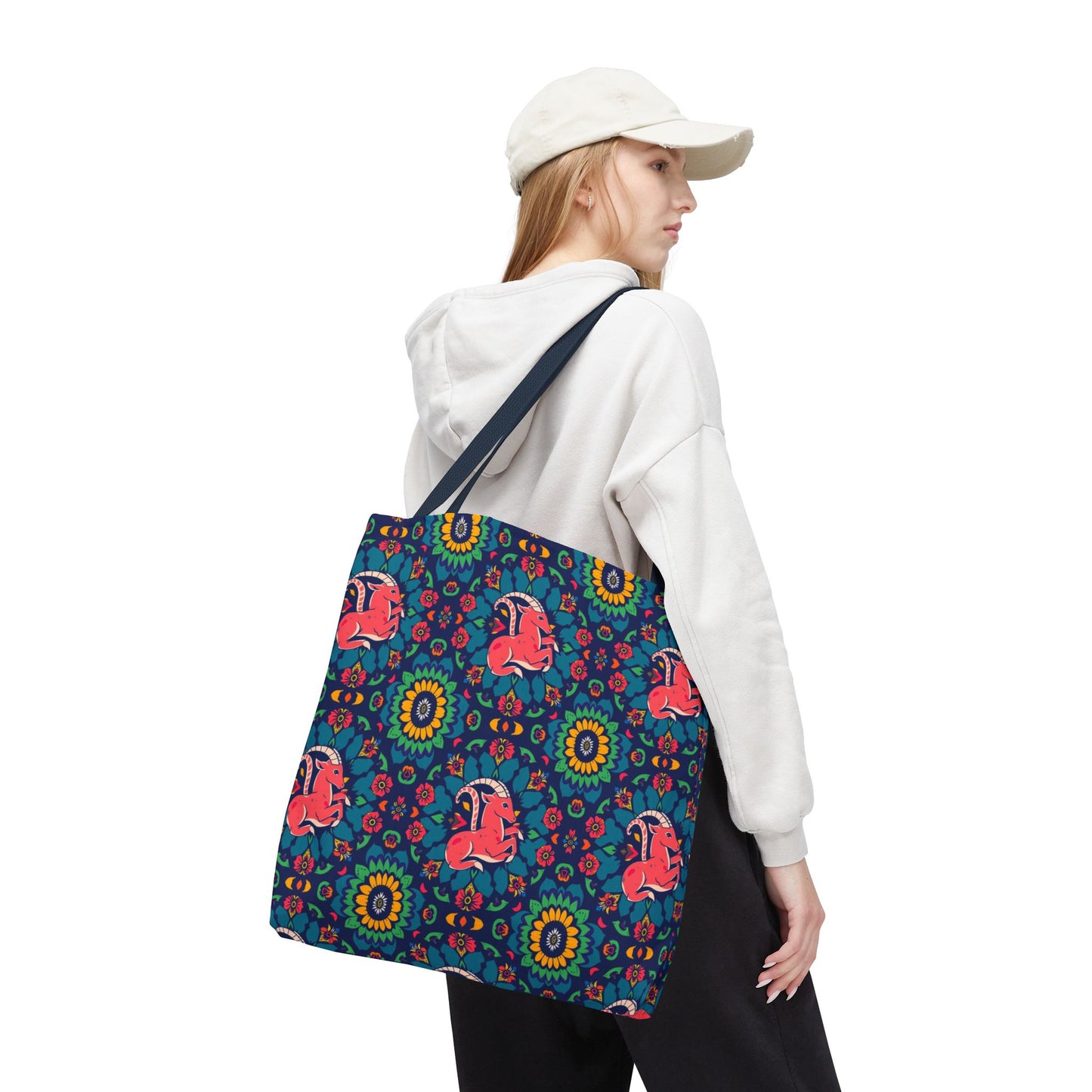 Tote Bag (AOP), Capricorn, Zodiac v1, Flower Pattern