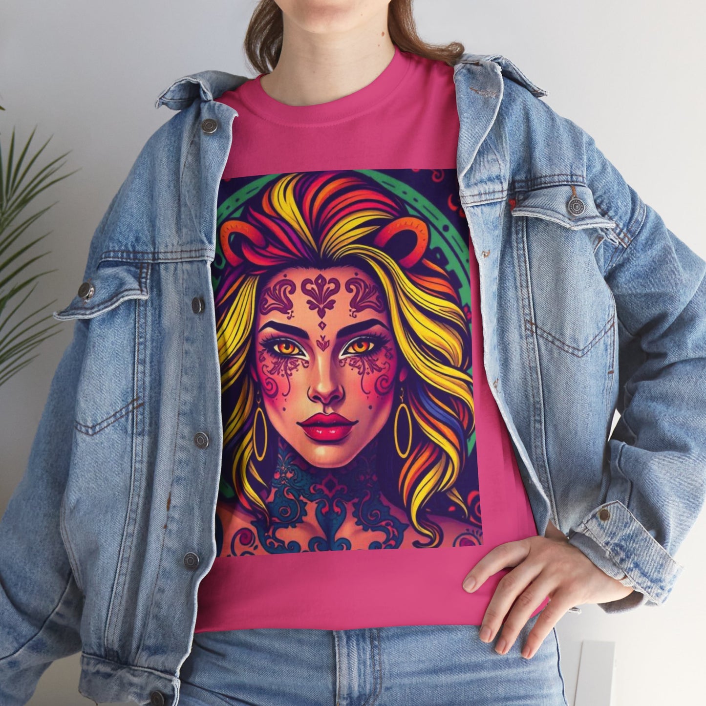 Unisex Heavy Cotton T-Shirt, Leo, Zodiac v1, Sexy Art