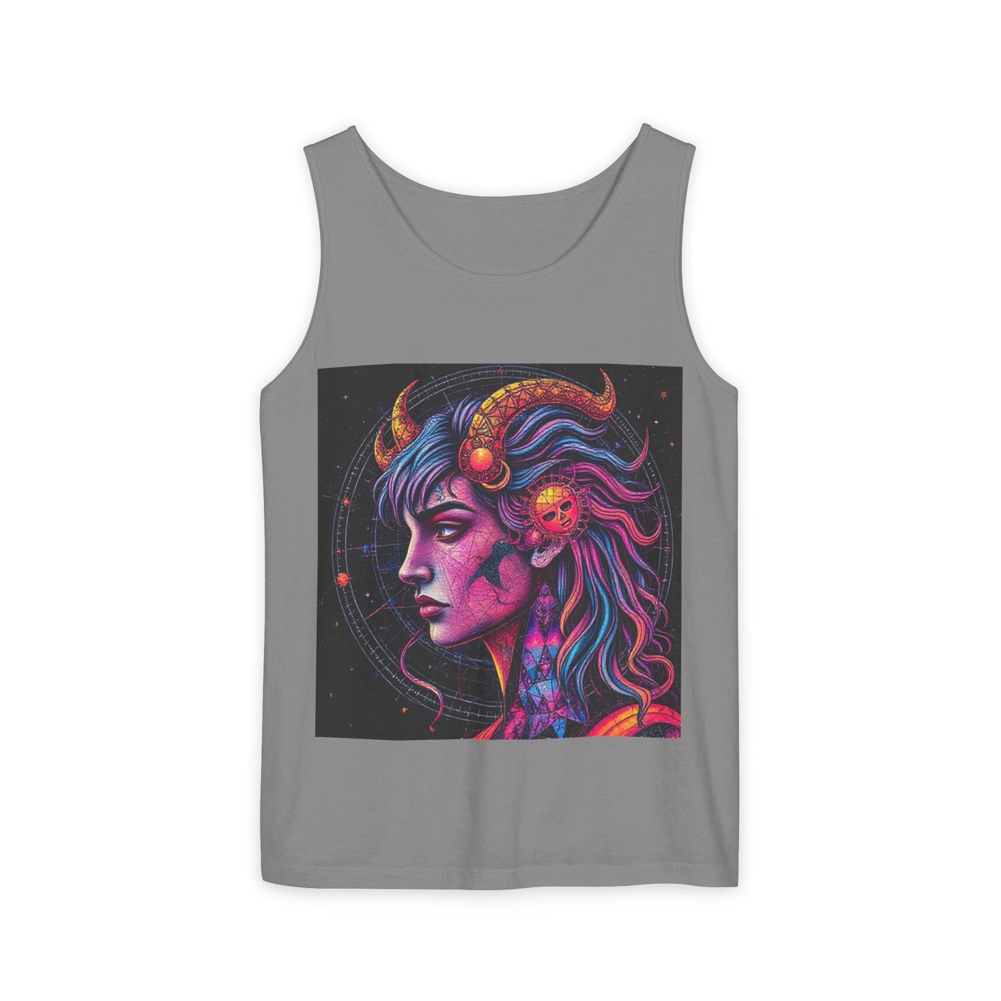 Unisex Garment-Dyed, Tank Top, Virgo Design, Pop Art v1, 100% US cotton
