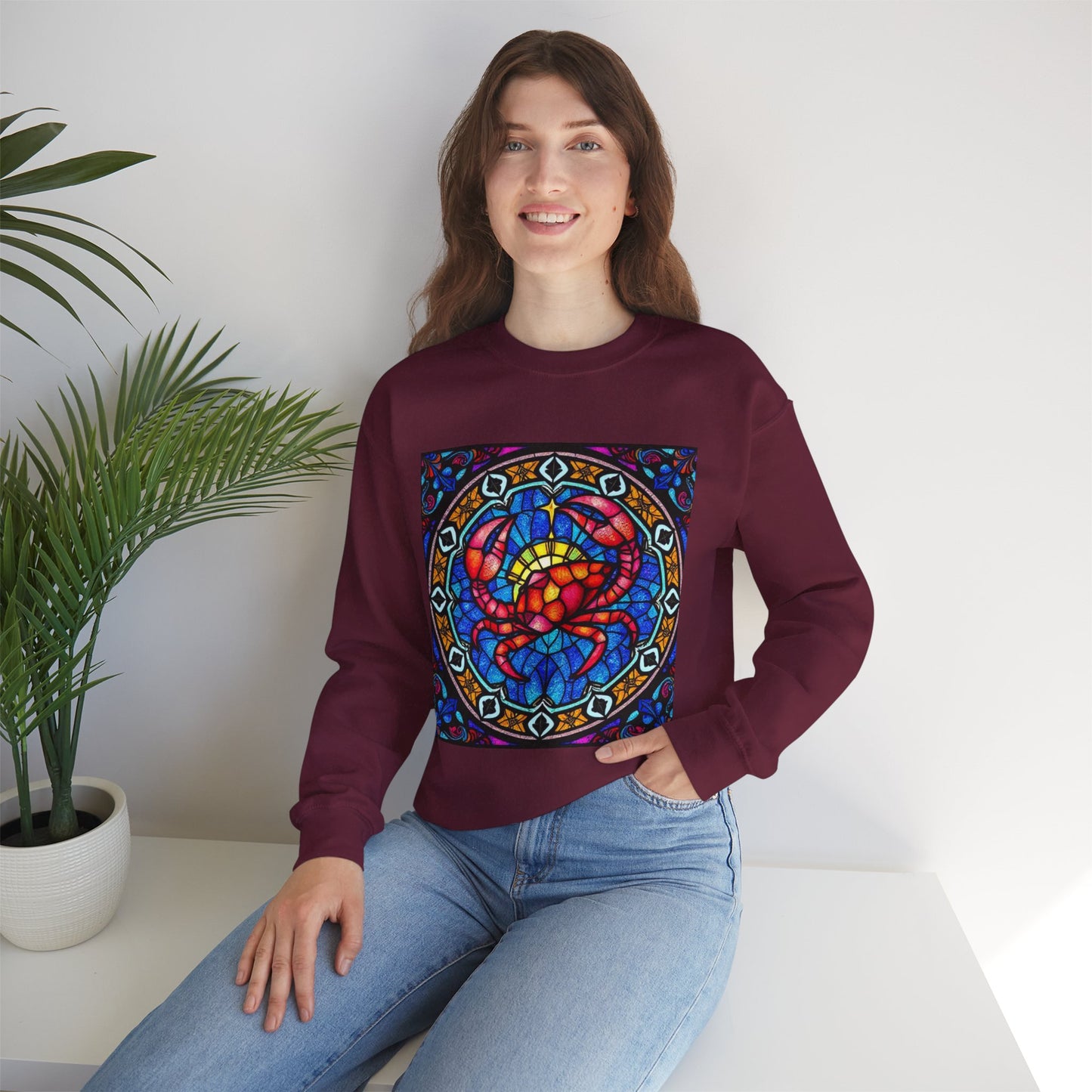 Unisex Heavy Blend™ Crewneck Sweatshirt, Glass 1, Cancer Zodiac Design