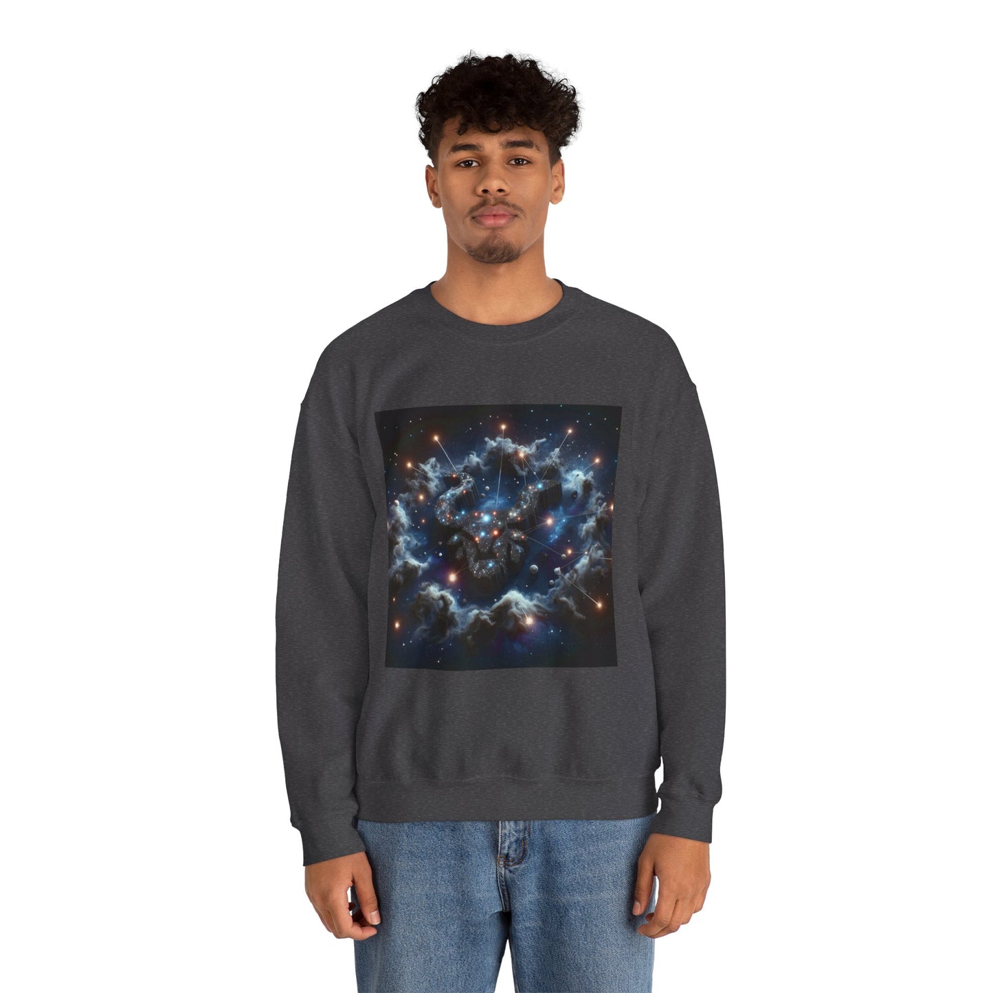Unisex Heavy Blend™ Crewneck Sweatshirt, Space Bullhead, Taurus Zodiac Design