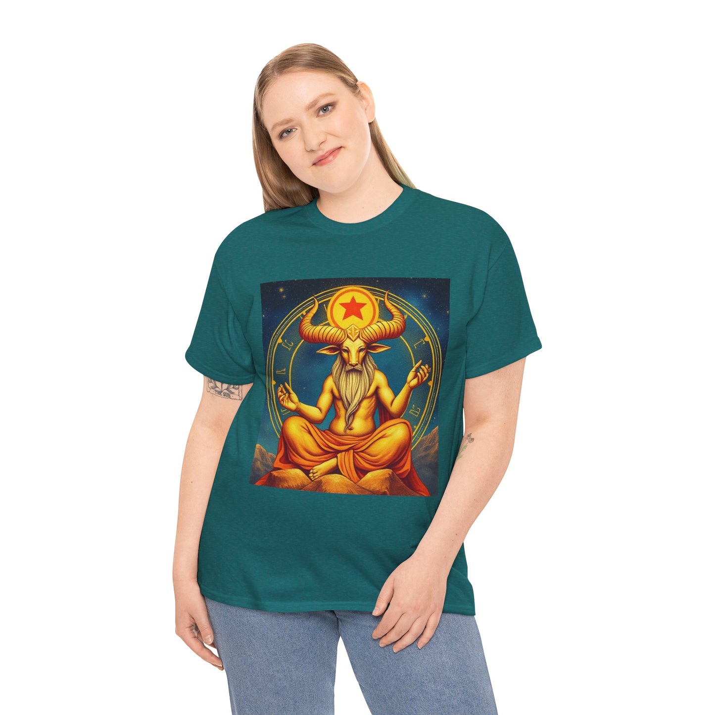 Unisex Heavy Cotton T-Shirt, Meditating Bull, Taurus Zodiac Design