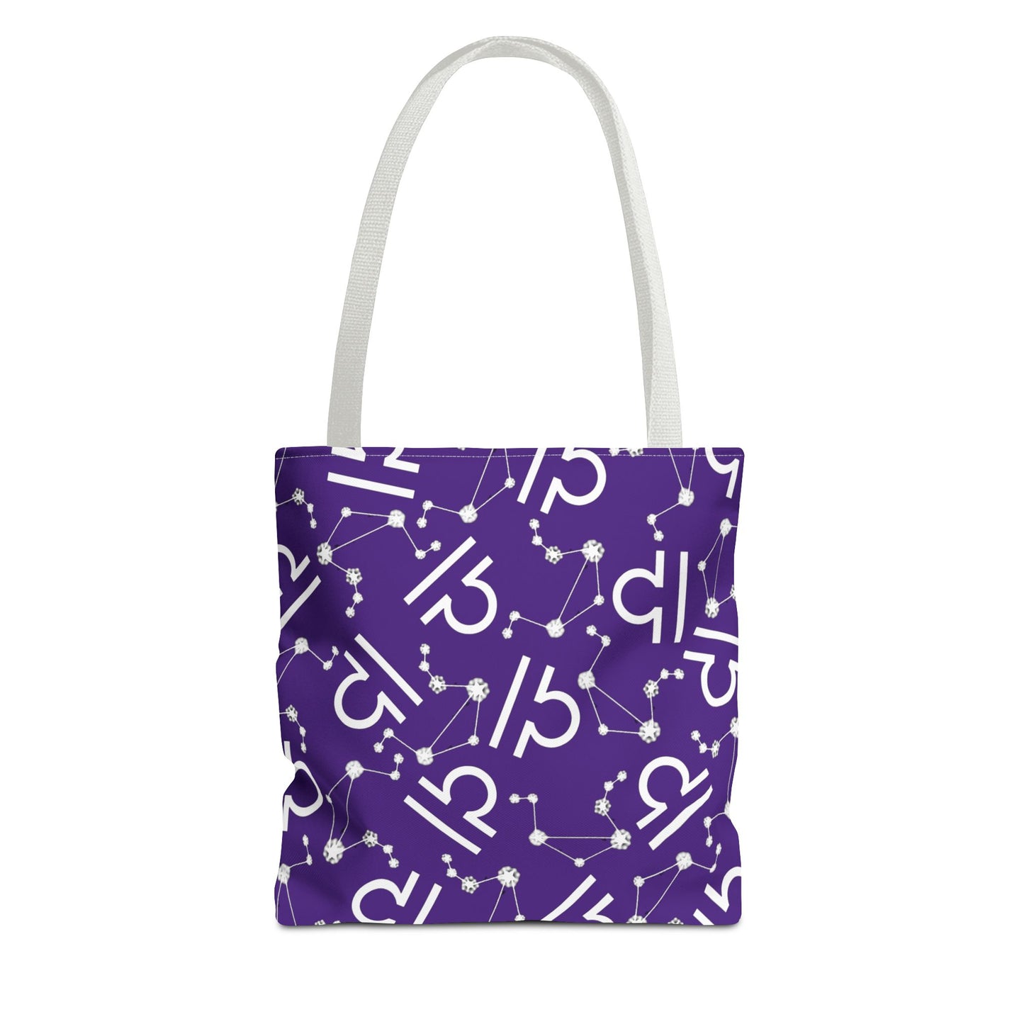 Tote Bag, Libra Zodiac Sign, AOP, (Purple, White)