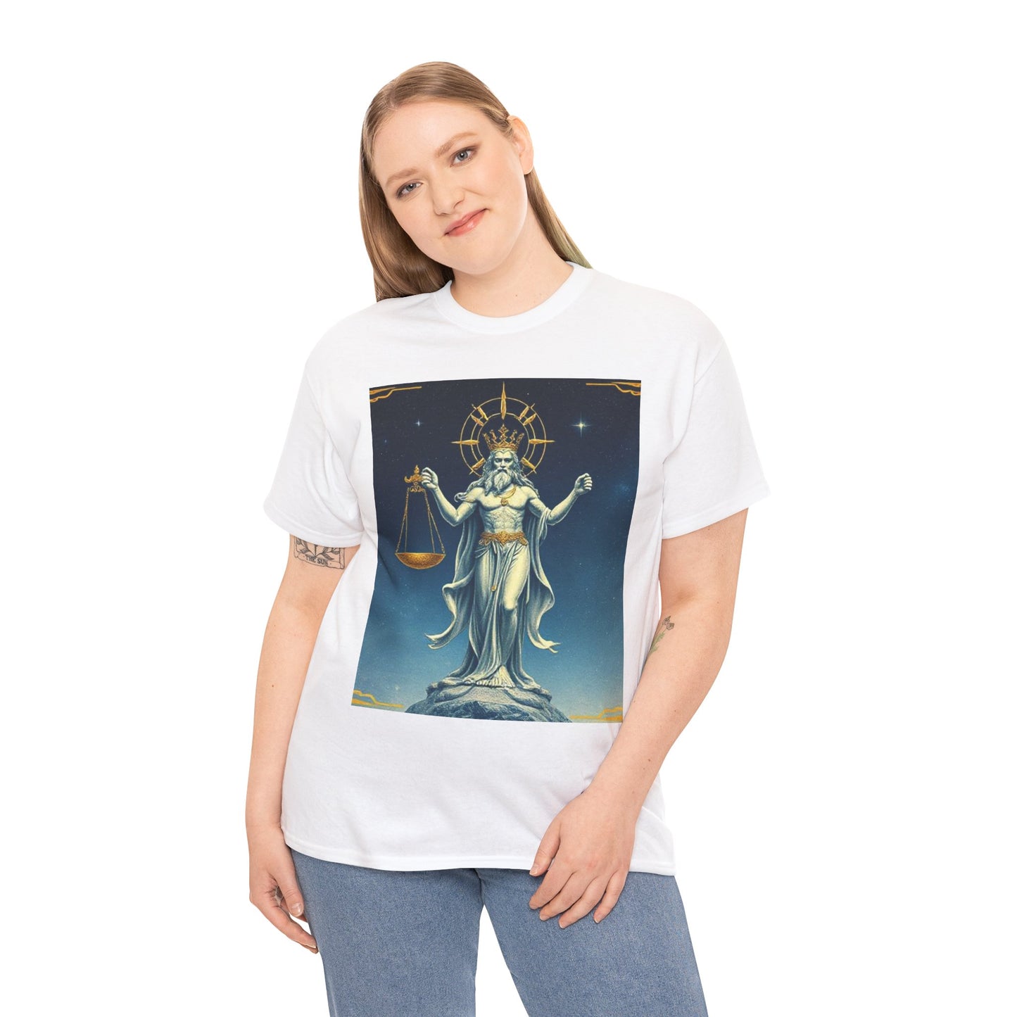 Unisex Heavy Cotton T-Shirt, Space, Libra God, Zodiac Design