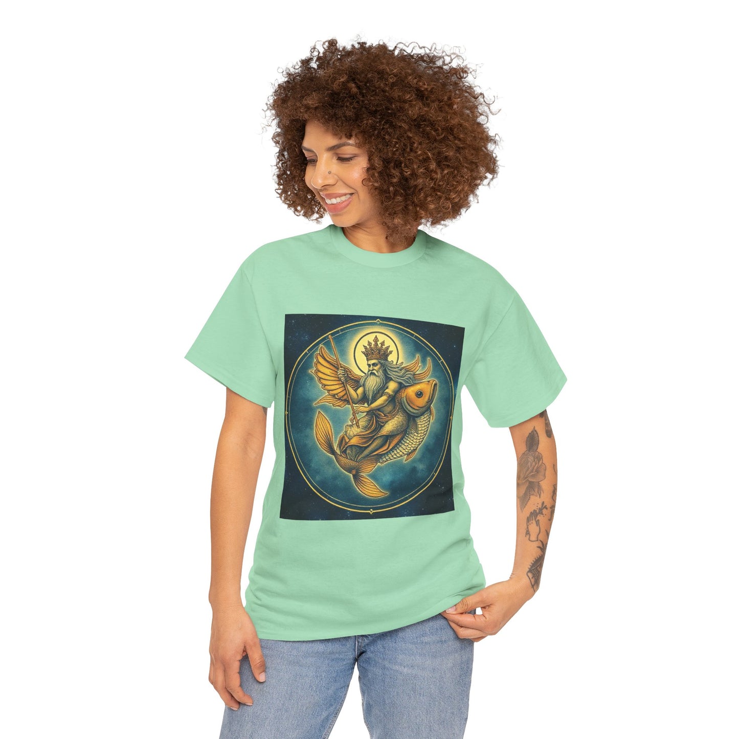 Unisex Heavy Cotton T-Shirt, Pisces King. Zodiac Design