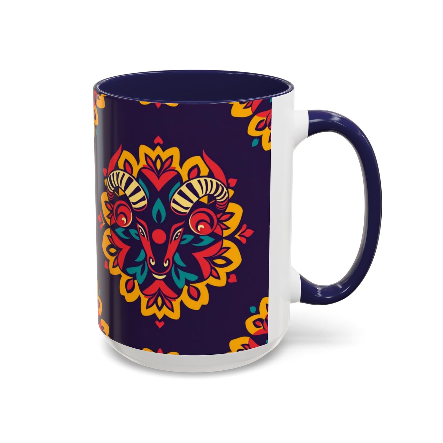 Accent Coffee Mug, Taurus, Zodiac v4. Flower Pattern, (11, 15oz)