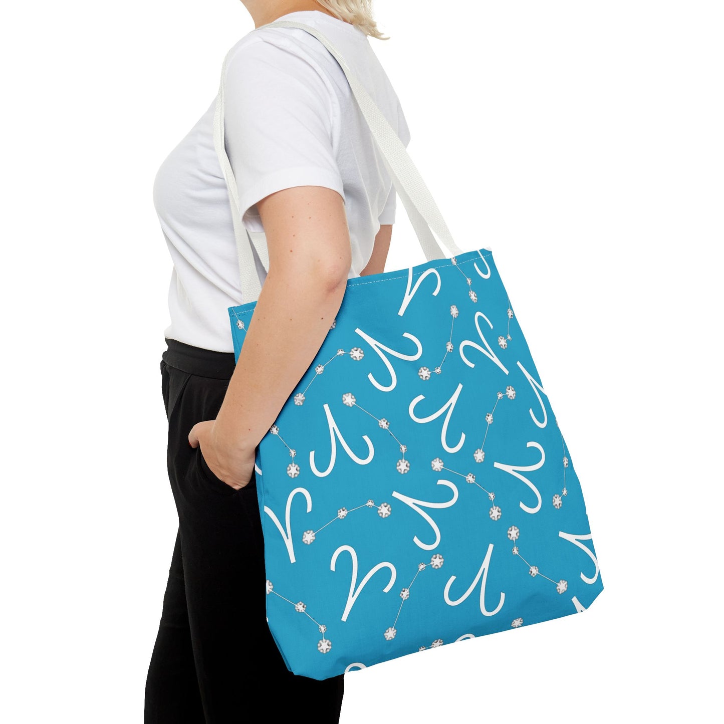Tote Bag, Aries Zodiac Sign, AOP, (Turquoise, White)