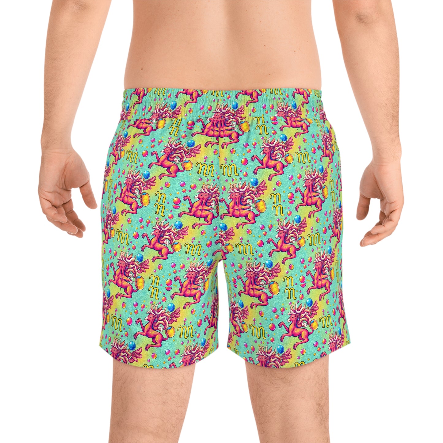 Men's Mid-Length Swim Shorts, (AOP), Virgo, Zodiac v3, Bubble Pattern