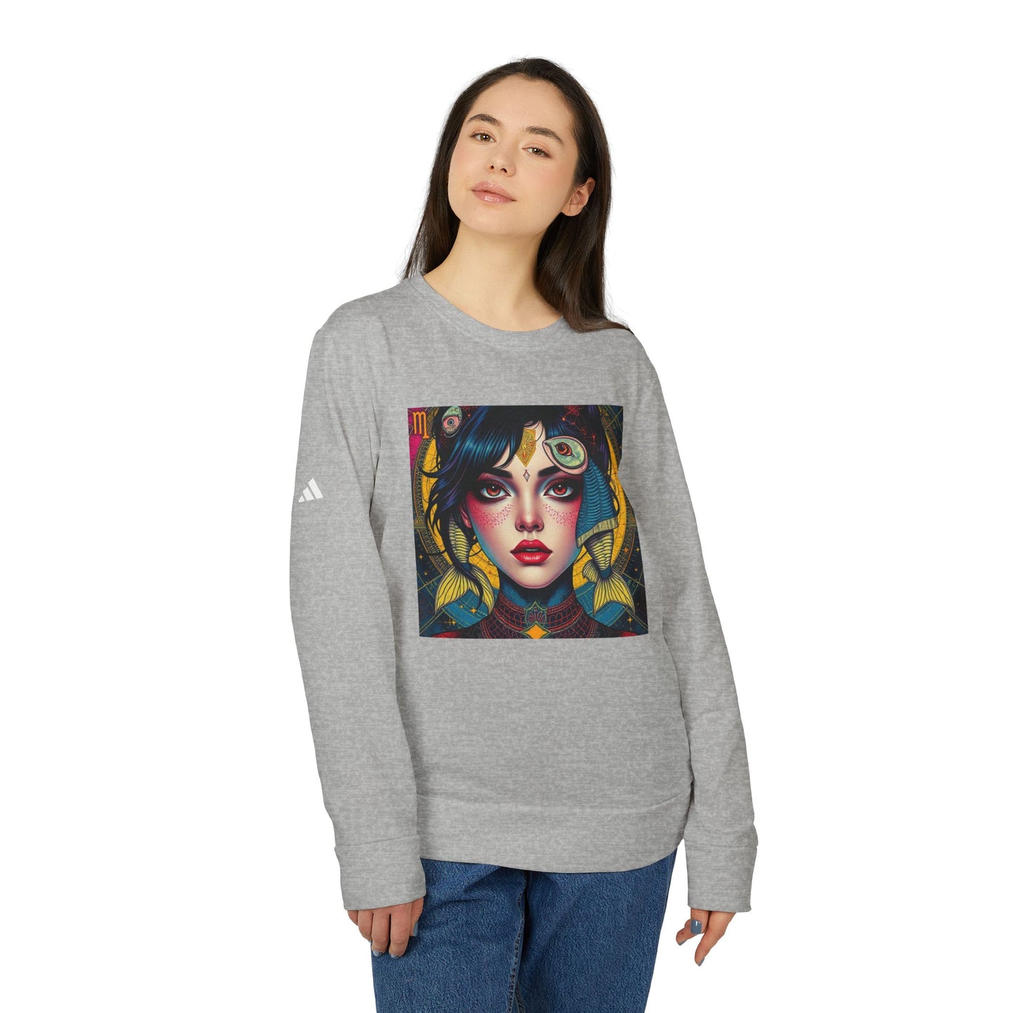 Adidas, Unisex Fleece Crewneck Sweatshirt, Pisces, Pop Art v1, Zodiac