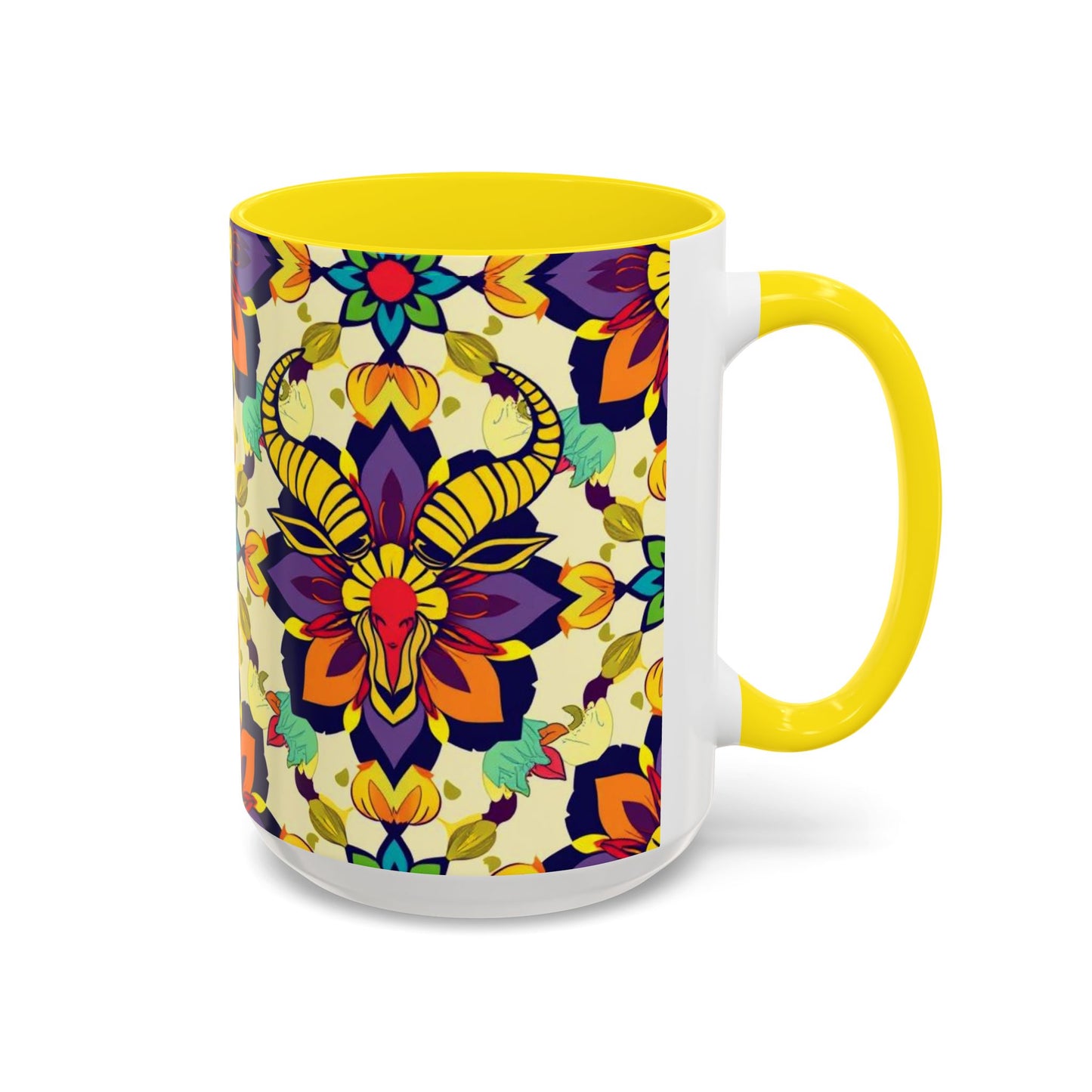 Accent Coffee Mug, Taurus, Zodiac v3. Flower Pattern, (11, 15oz)