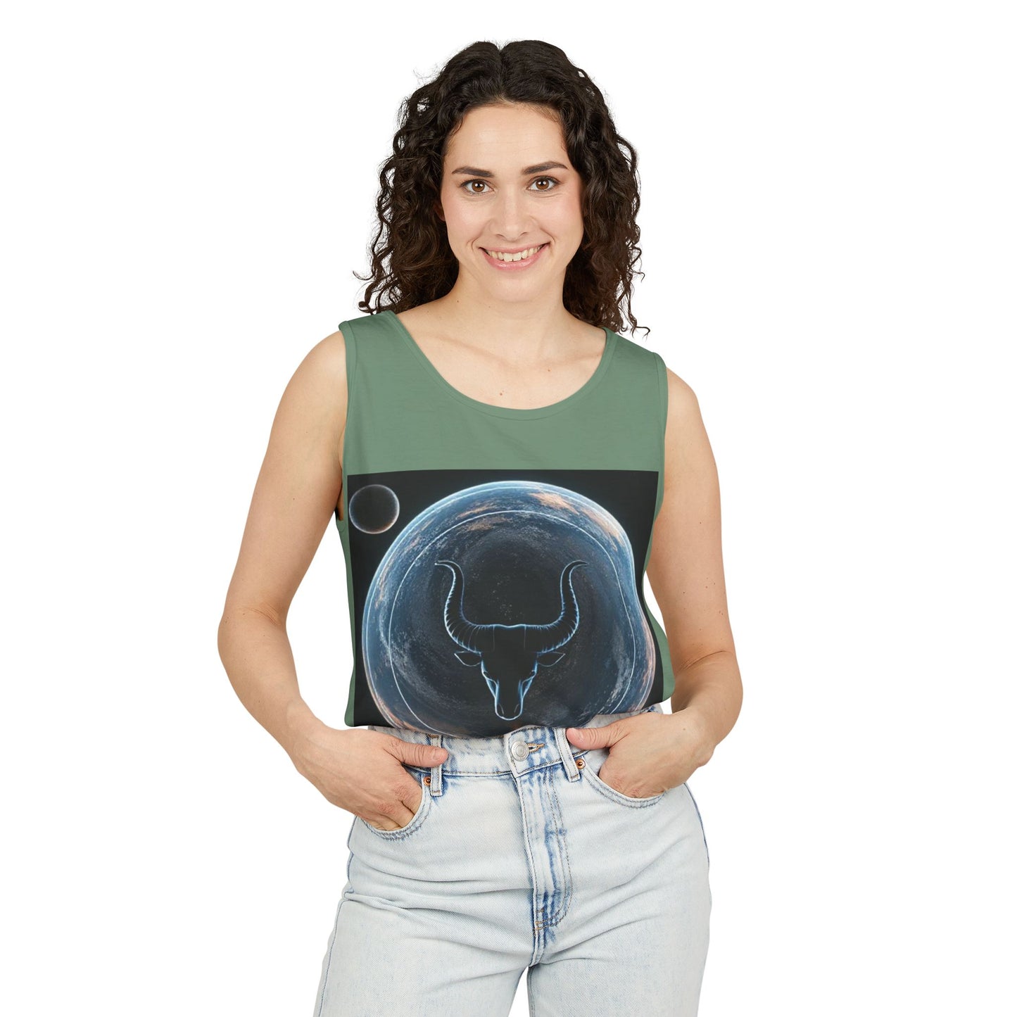 Unisex Garment-Dyed, Tank Top, Taurus Design, Planet Animal v1, 100% US cotton