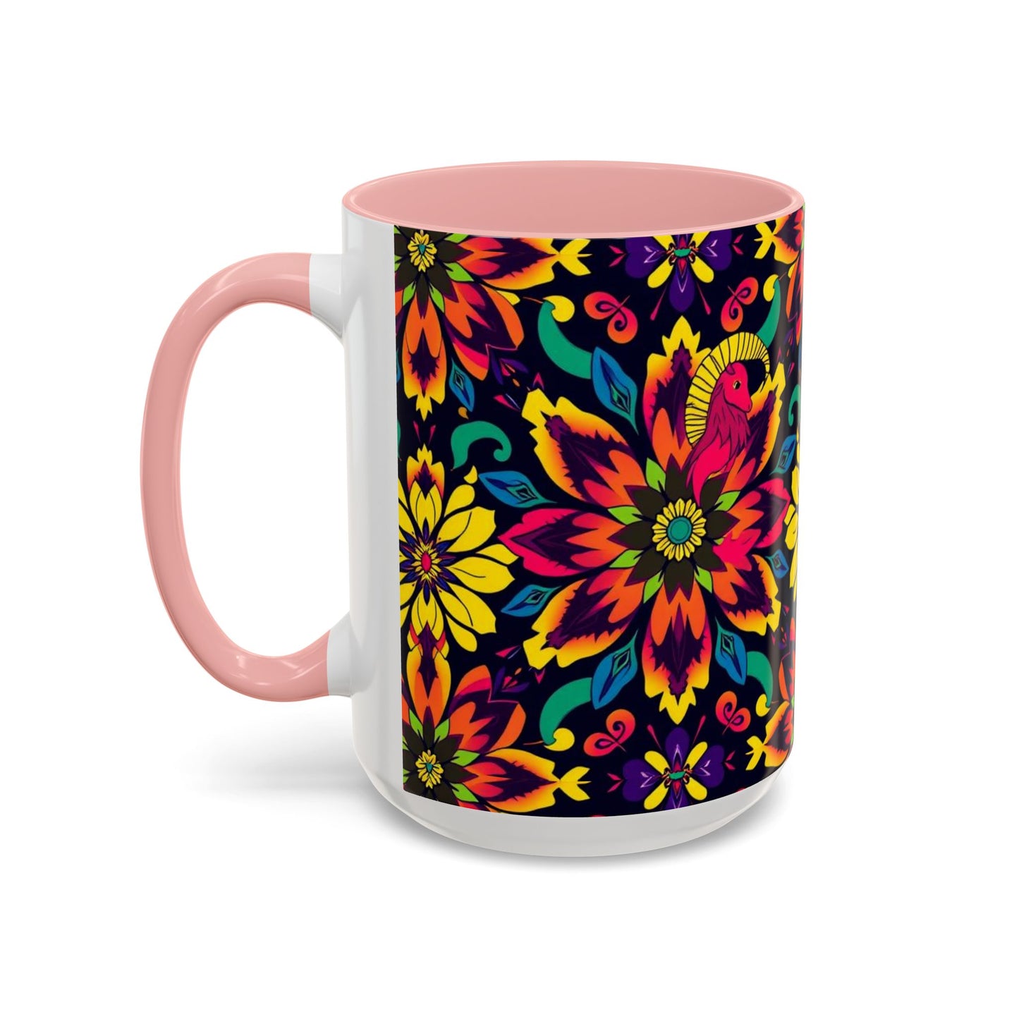 Accent Coffee Mug, Capricorn, Zodiac v4, Flower Pattern, (11, 15oz)