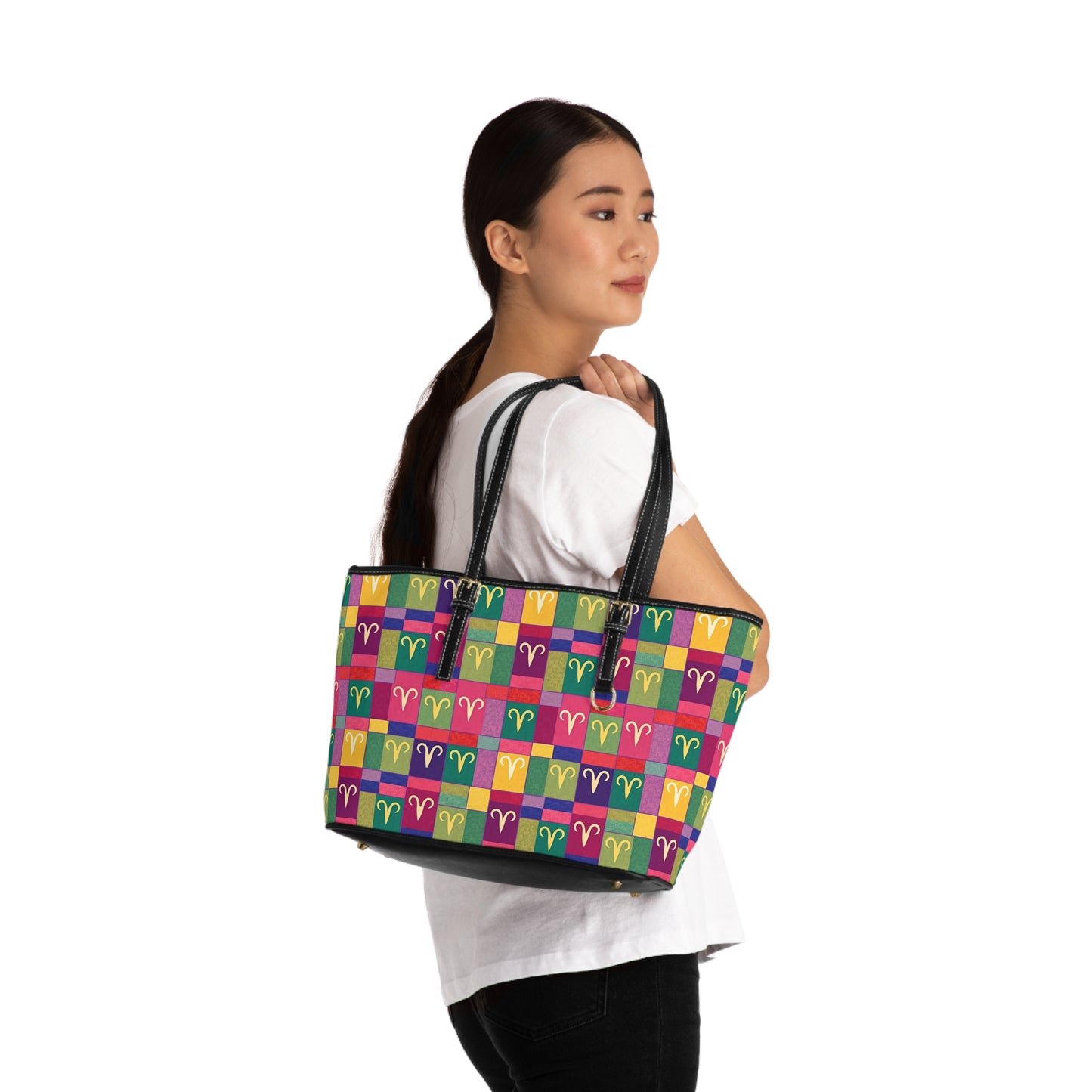 Leather Shoulder Bag, Aries, Zodiac v3, Shapes Pattern