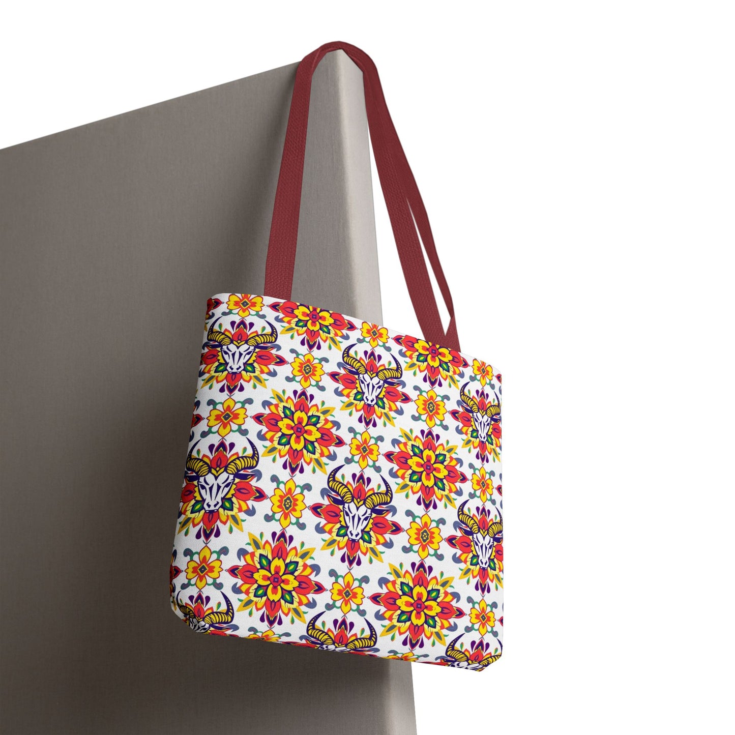 Tote Bag, (AOP), Taurus, Zodiac v2, Flower Pattern