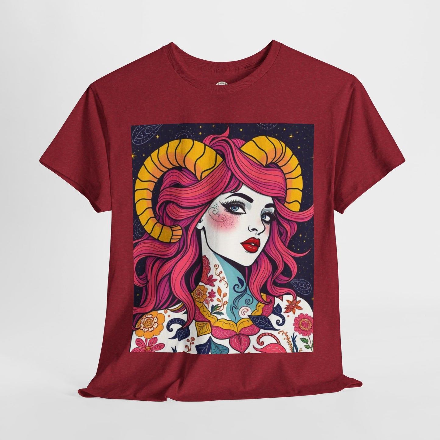 Unisex Heavy Cotton T-Shirt, Aries, Zodiac v2, Sexy Art