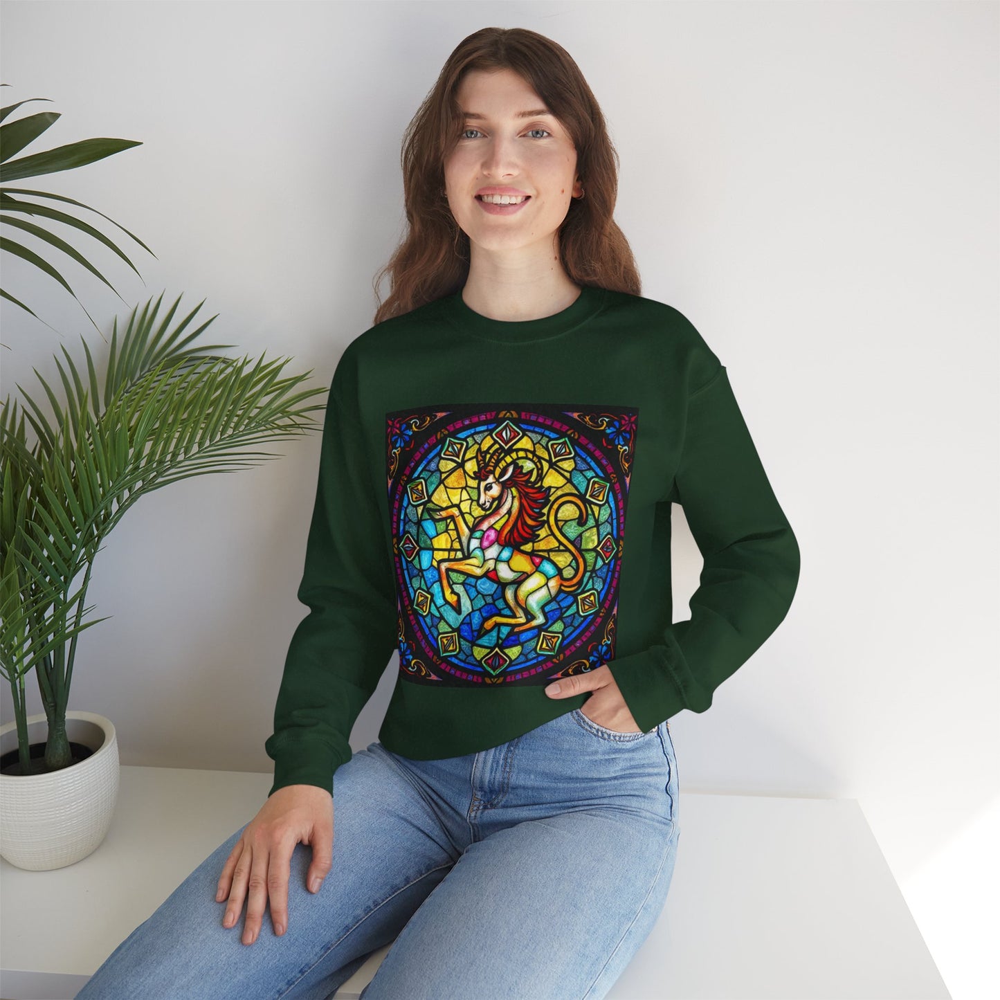 Unisex Heavy Blend™ Crewneck Sweatshirt, Glass, Capricorn Zodiac Design