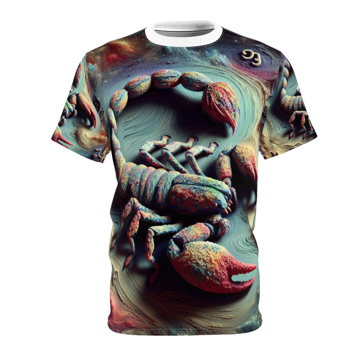 Unisex Cut & Sew T-Shirt (AOP), Trippy Mist, Scorpio Zodiac Design, Regular fit, 100% Polyester