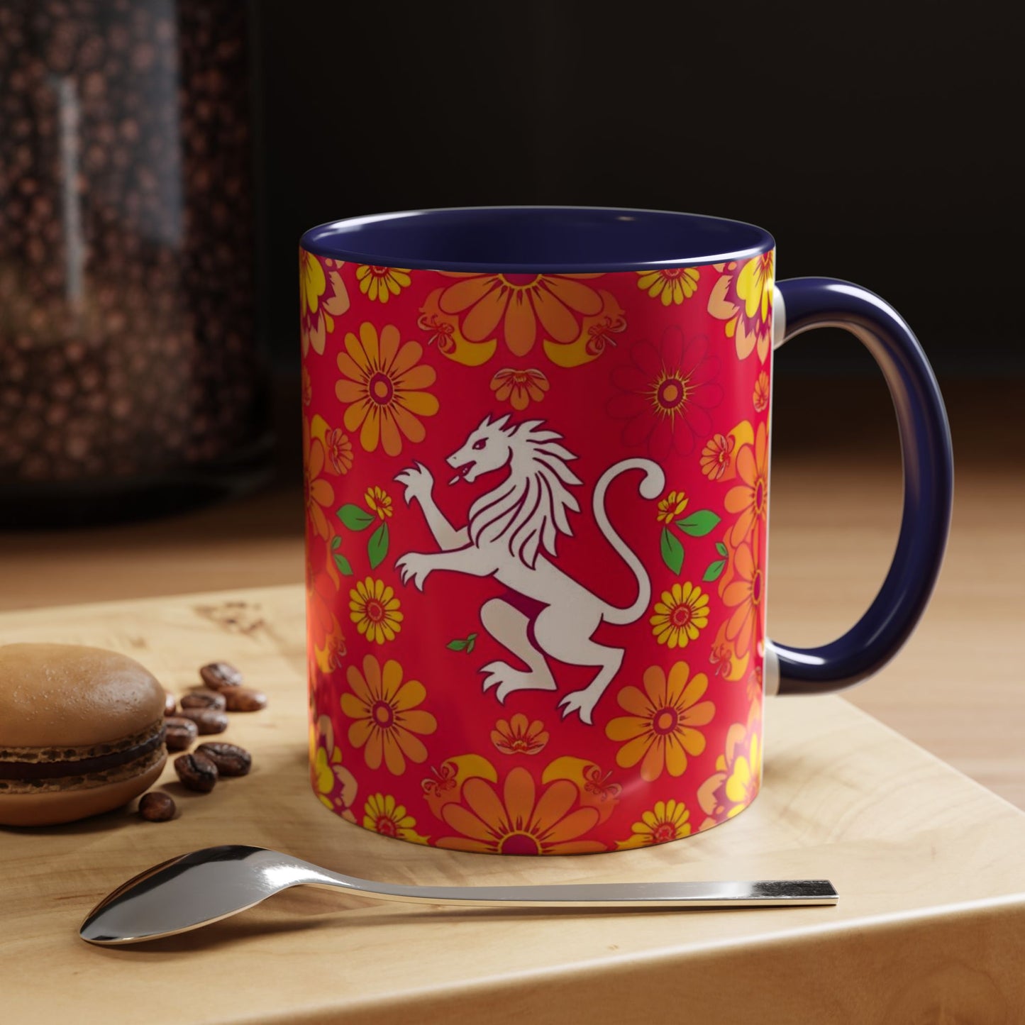 Accent Coffee Mug, Leo, Zodiac v4, Flower Pattern, (11, 15oz)
