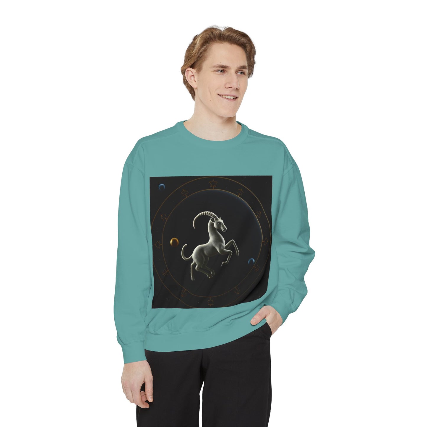 Garment-Dyed Sweatshirt, Unisex, Space Animal Design v1, Capricorn