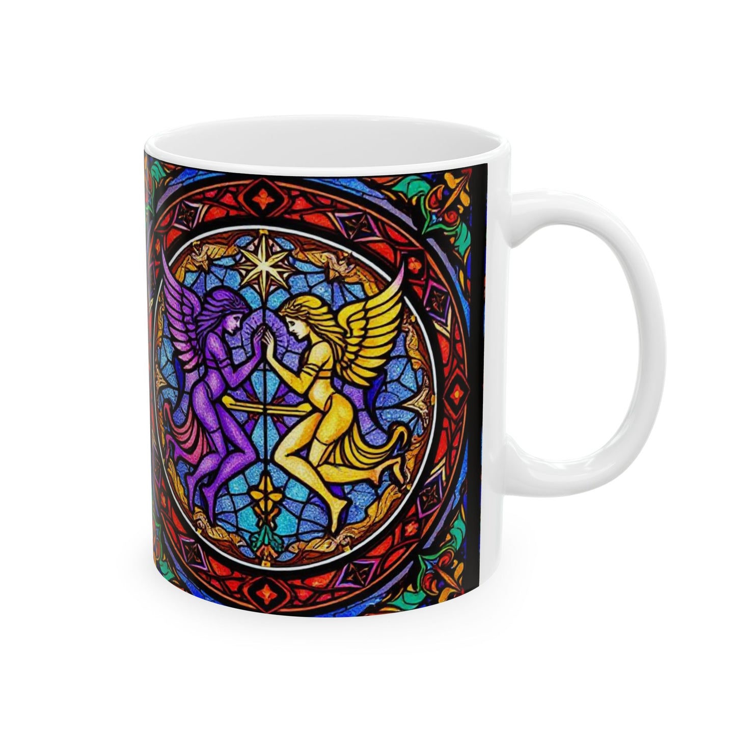 Ceramic Mug, (11oz, 15oz), Ceramic Coffee Mug, AOP, Glass Design v1, Gemini Zodiac
