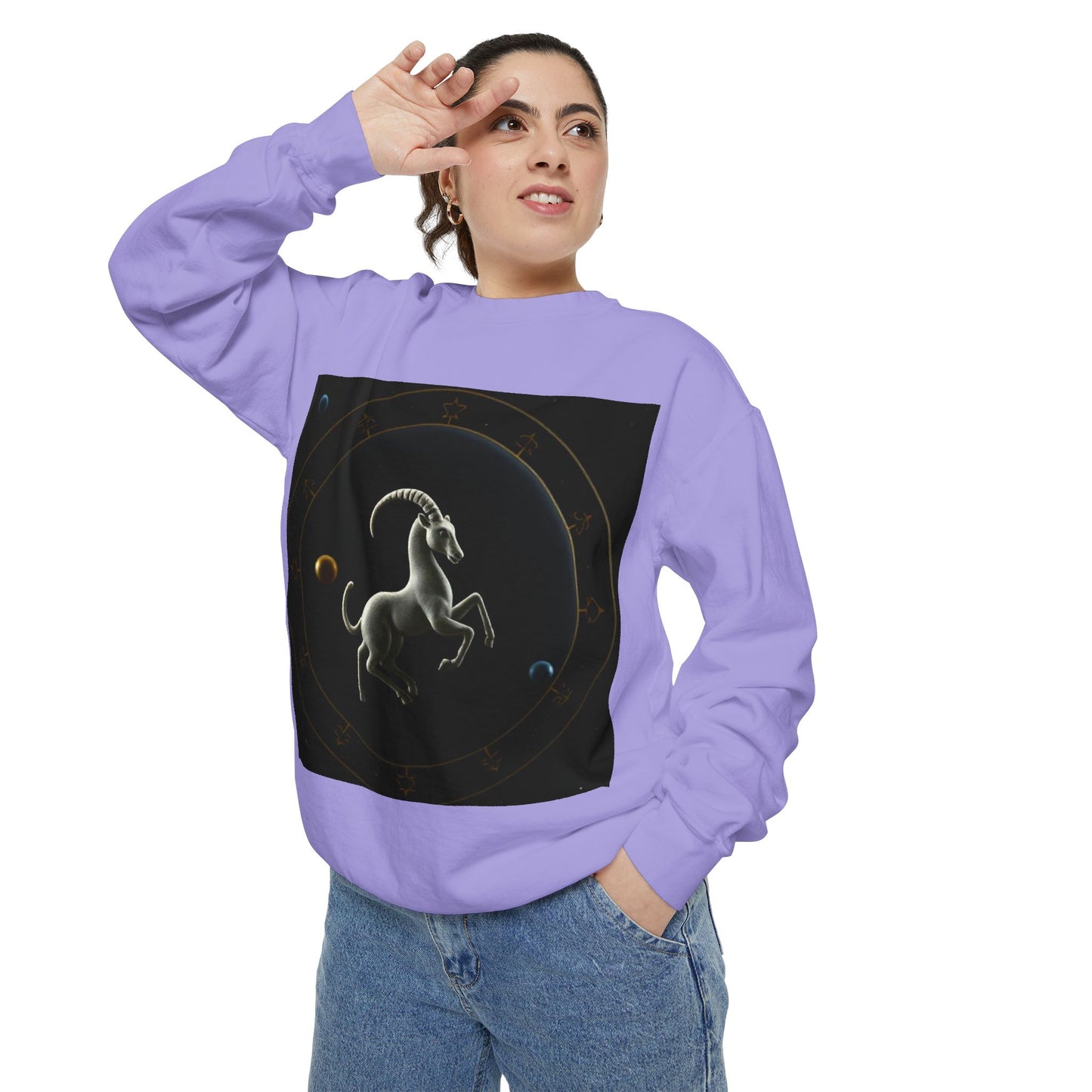 Garment-Dyed Sweatshirt, Unisex, Space Animal Design v1, Capricorn