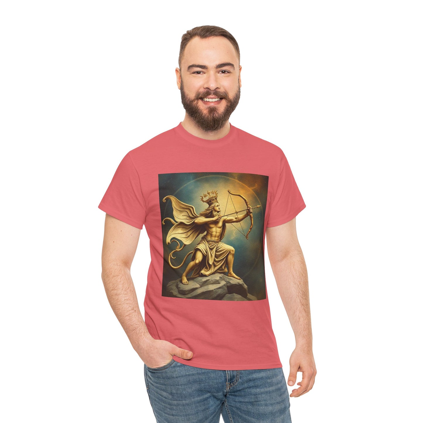 Unisex Heavy Cotton T-Shirt, Sagittarius King, Bow & Arrow, Zodiac Design