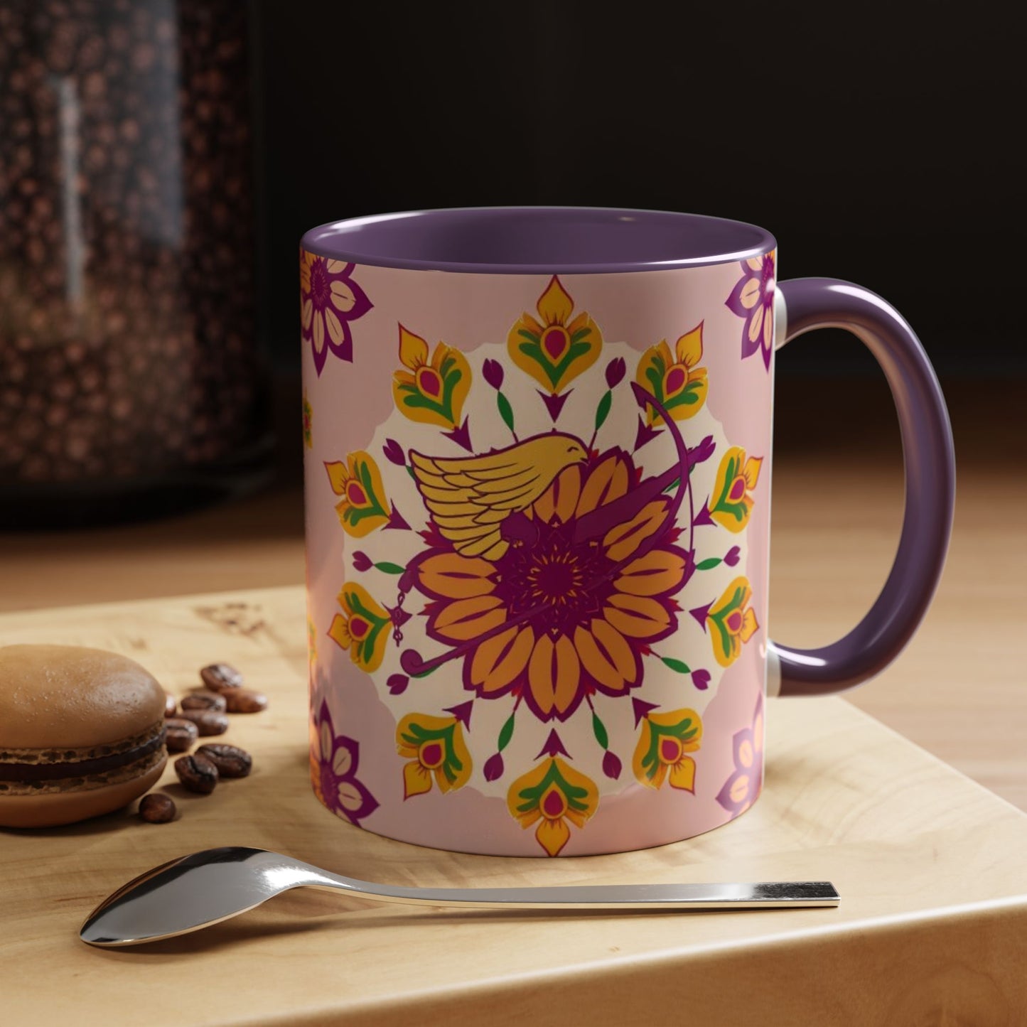 Accent Coffee Mug, Sagittarius, Zodiac v4. Flower Pattern, (11, 15oz)