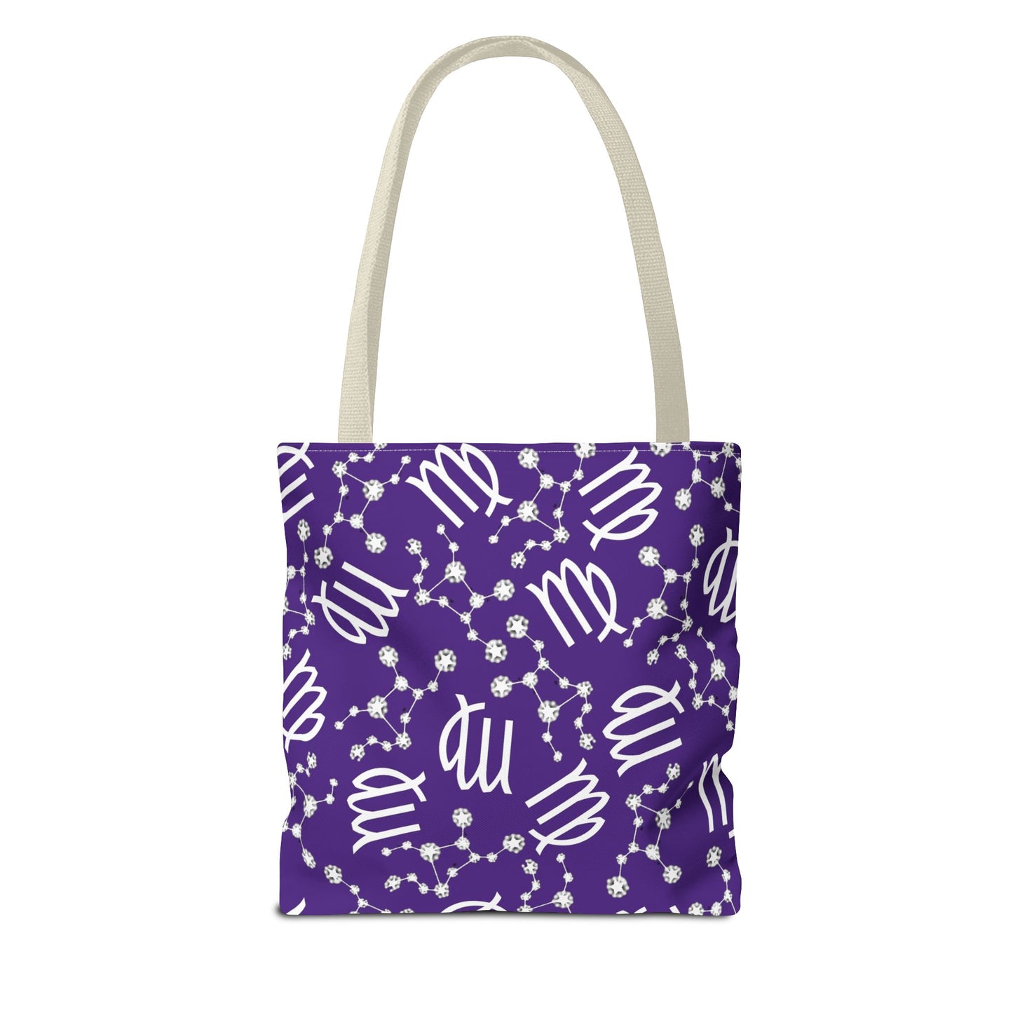 Tote Bag, Virgo Zodiac Sign, AOP, (Purple, White)