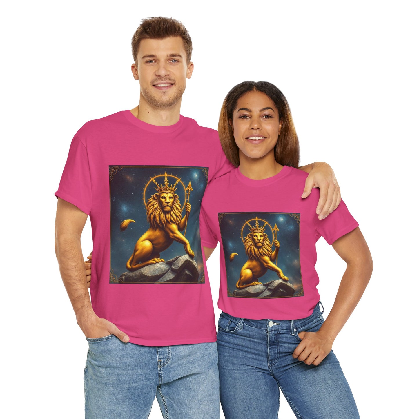 Unisex Heavy Cotton T-Shirt, King of Lions, Leo Zodiac Design