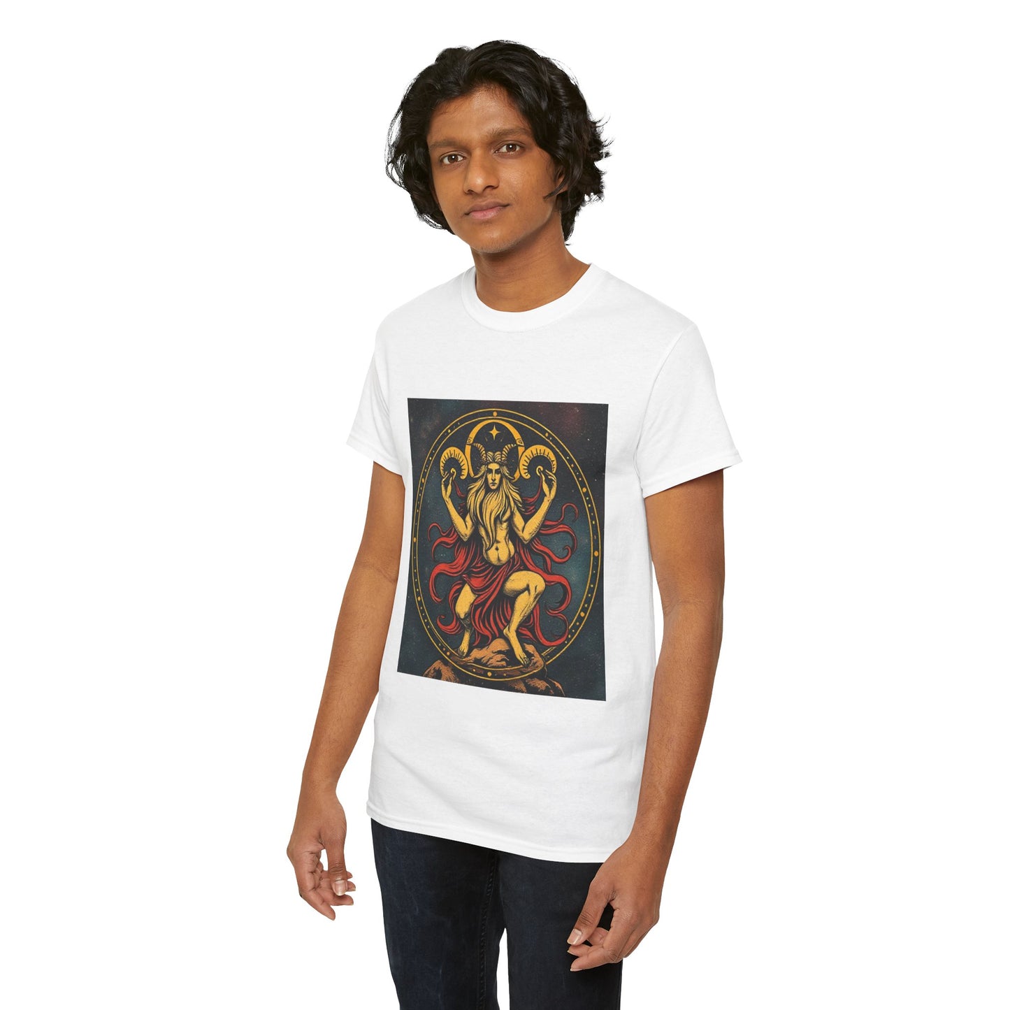 Unisex Heavy Cotton T-Shirt, Aries God 3v, Zodiac Design