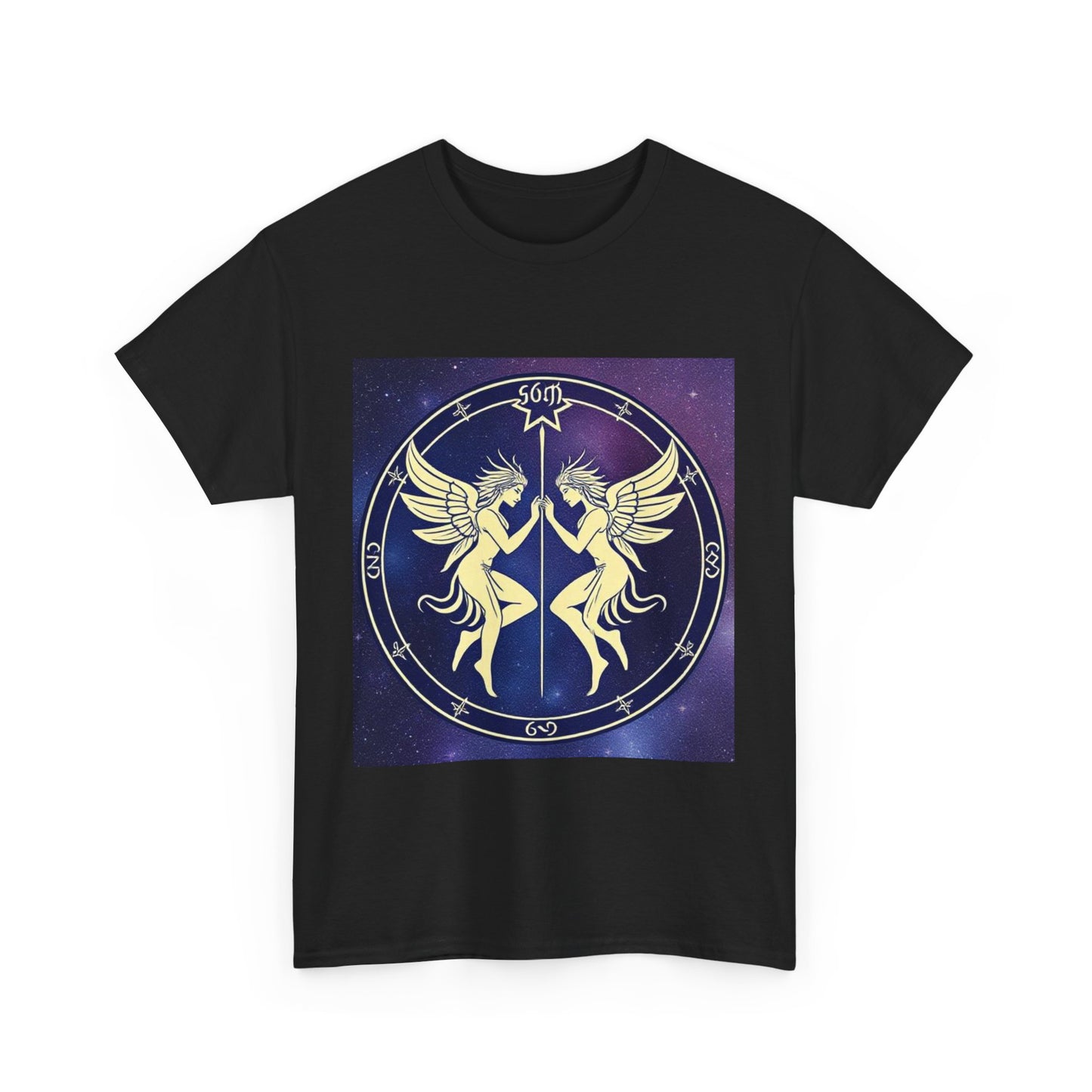 Unisex Heavy Cotton T-Shirt, Space Angel Twins v1, Gemini Zodiac Design