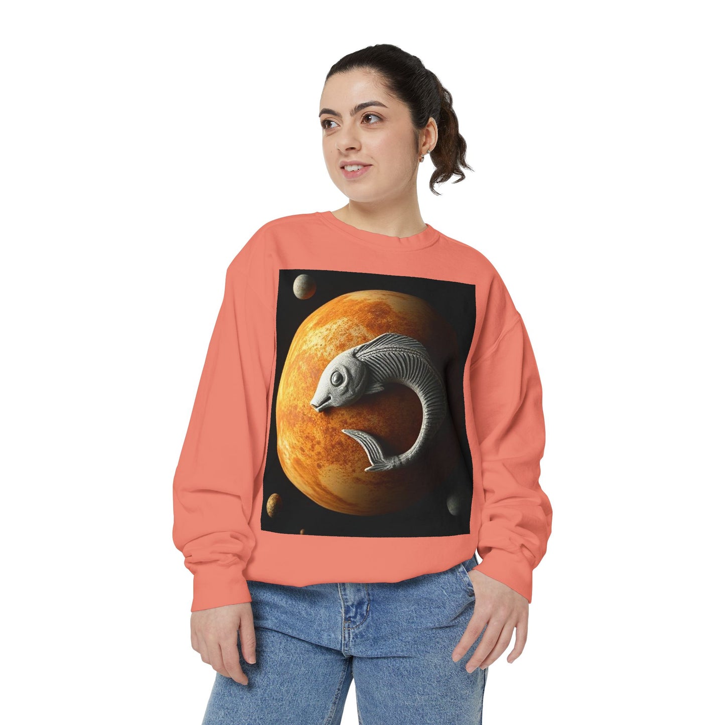 Garment-Dyed Sweatshirt, Unisex, Space Animal Design, Pisces