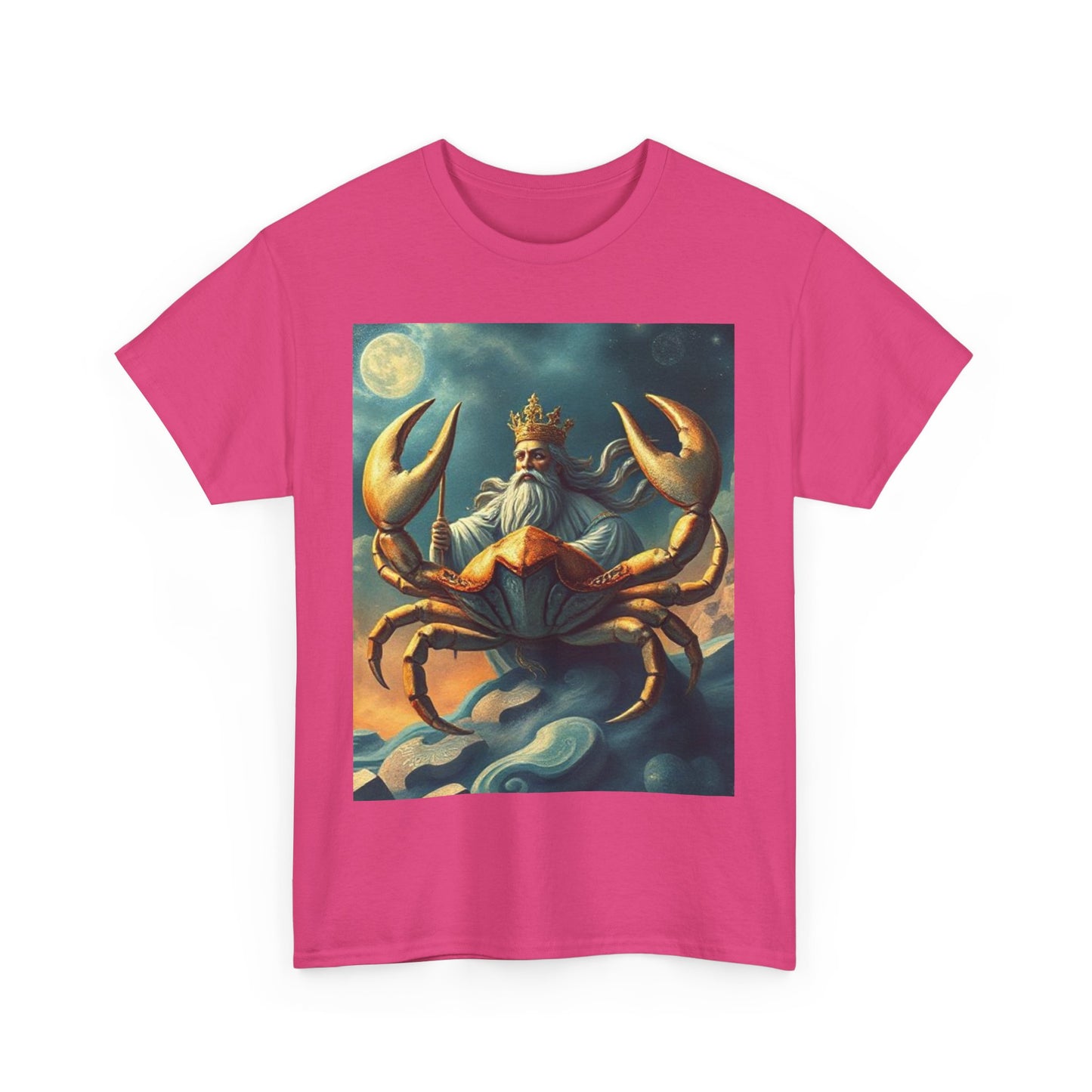 Unisex Heavy Cotton T-Shirt, Crustacean King v1, Cancer Zodiac Design
