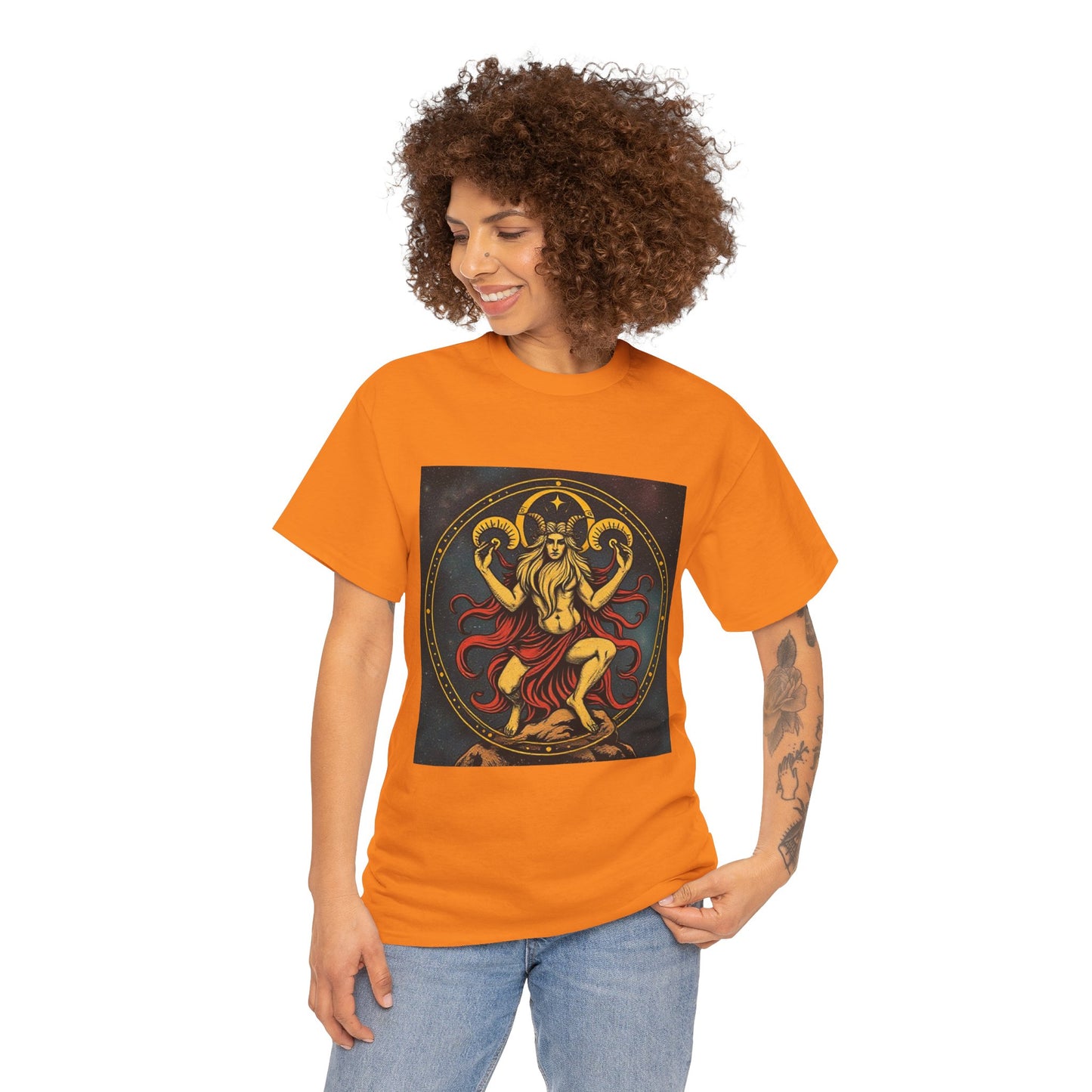Unisex Heavy Cotton T-Shirt, Aries God 2v, Zodiac Design