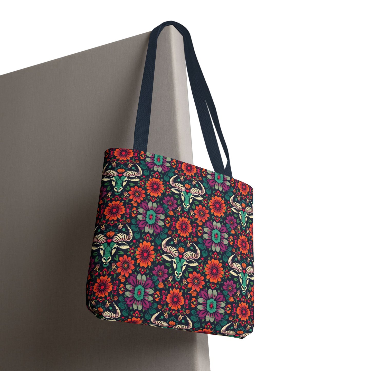 Tote Bag, (AOP), Taurus, Zodiac, Flower Pattern
