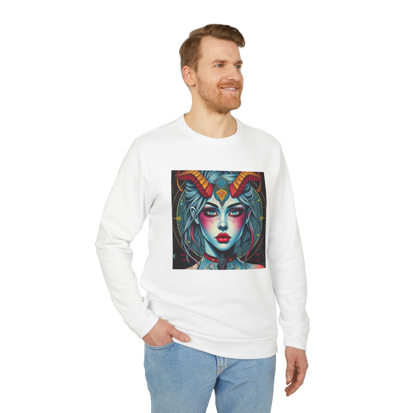Adidas, Unisex Fleece Crewneck Sweatshirt, Capricorn, Pop Art, Zodiac