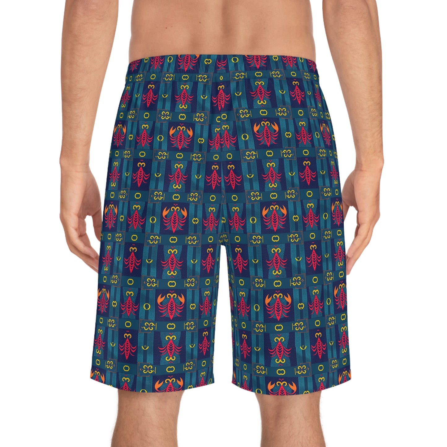 Men's Board Shorts, (AOP), Scorpio, Zodiac v1, Shape Pattern