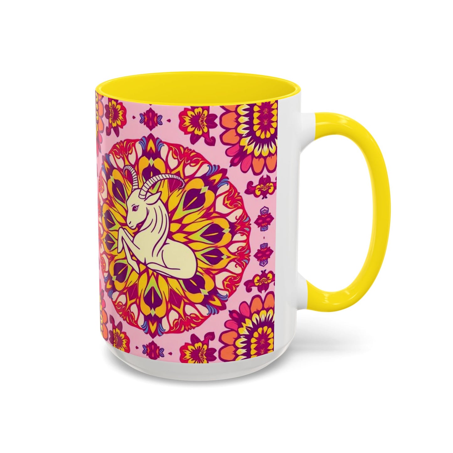 Accent Coffee Mug, Capricorn, Zodiac v3, Flower Pattern, (11, 15oz)