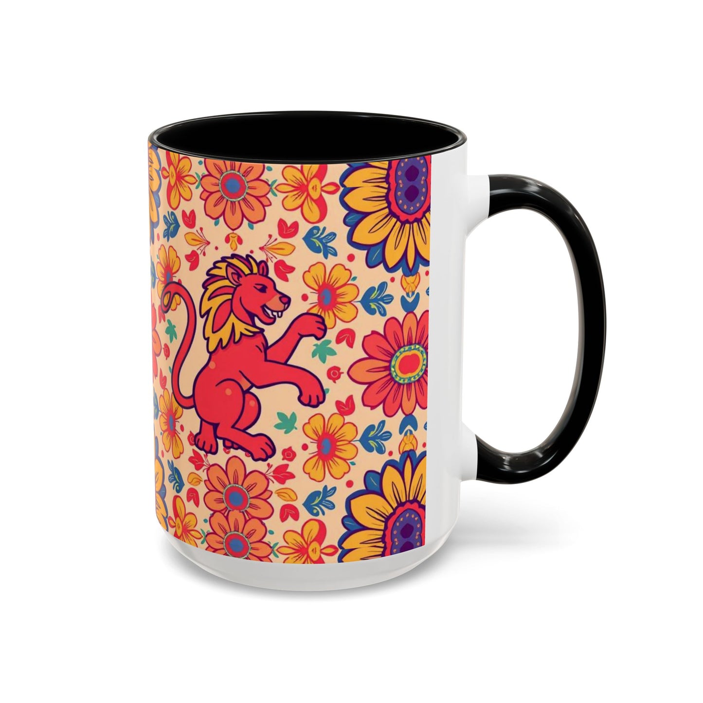 Accent Coffee Mug, Leo, Zodiac, Flower Pattern, (11, 15oz)