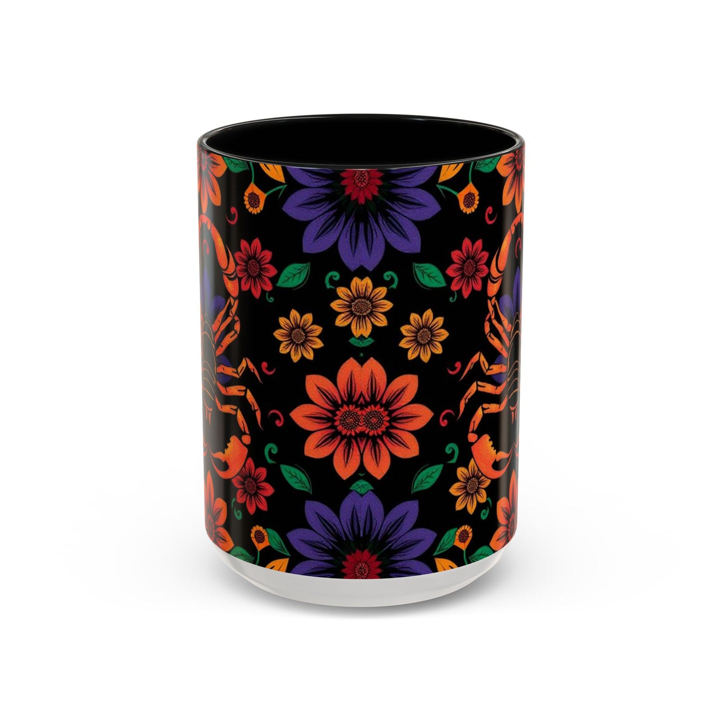 Accent Coffee Mug, Scorpio, Zodiac. Flower Pattern, (11, 15oz)