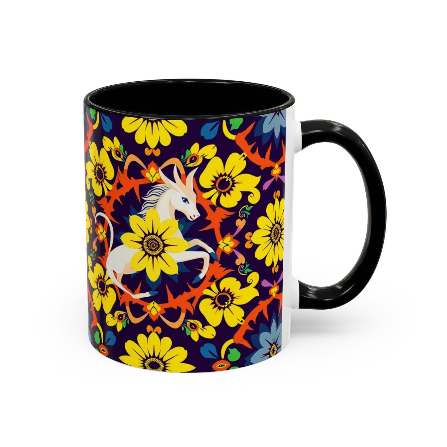 Accent Coffee Mug, Aquarius, Zodiac v1, Flower Pattern, (11, 15oz)