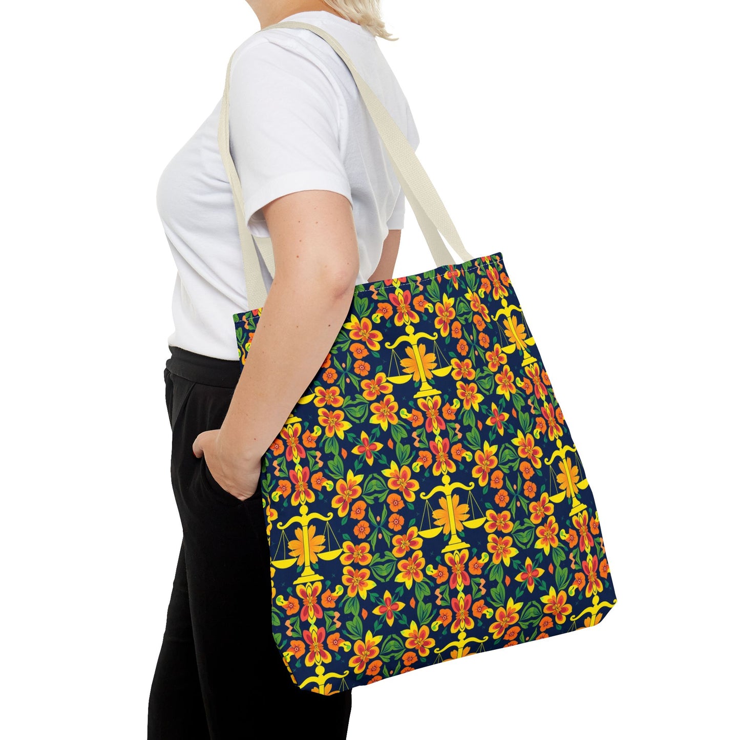 Tote Bag, (AOP), Libra, Zodiac v3, Flower Pattern