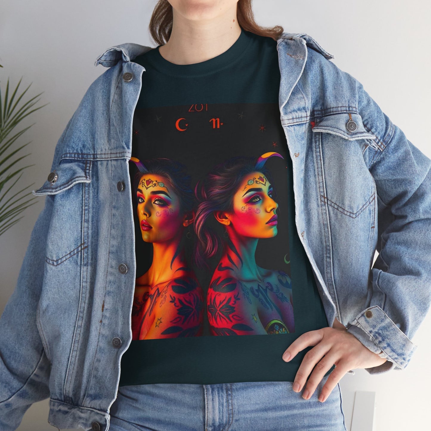 Unisex Heavy Cotton T-Shirt, Gemini, Zodiac, Sexy Art