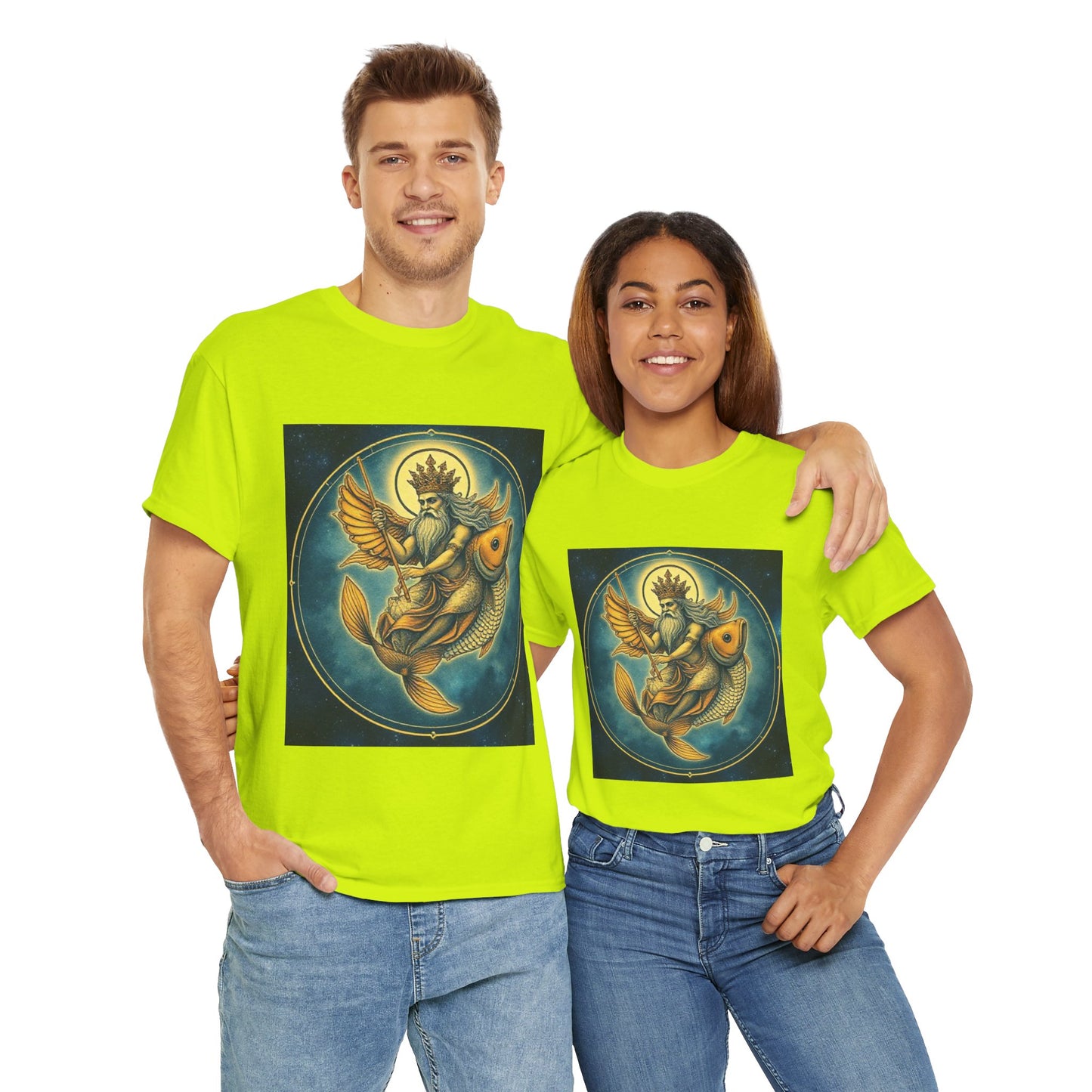 Unisex Heavy Cotton T-Shirt, Pisces King. Zodiac Design
