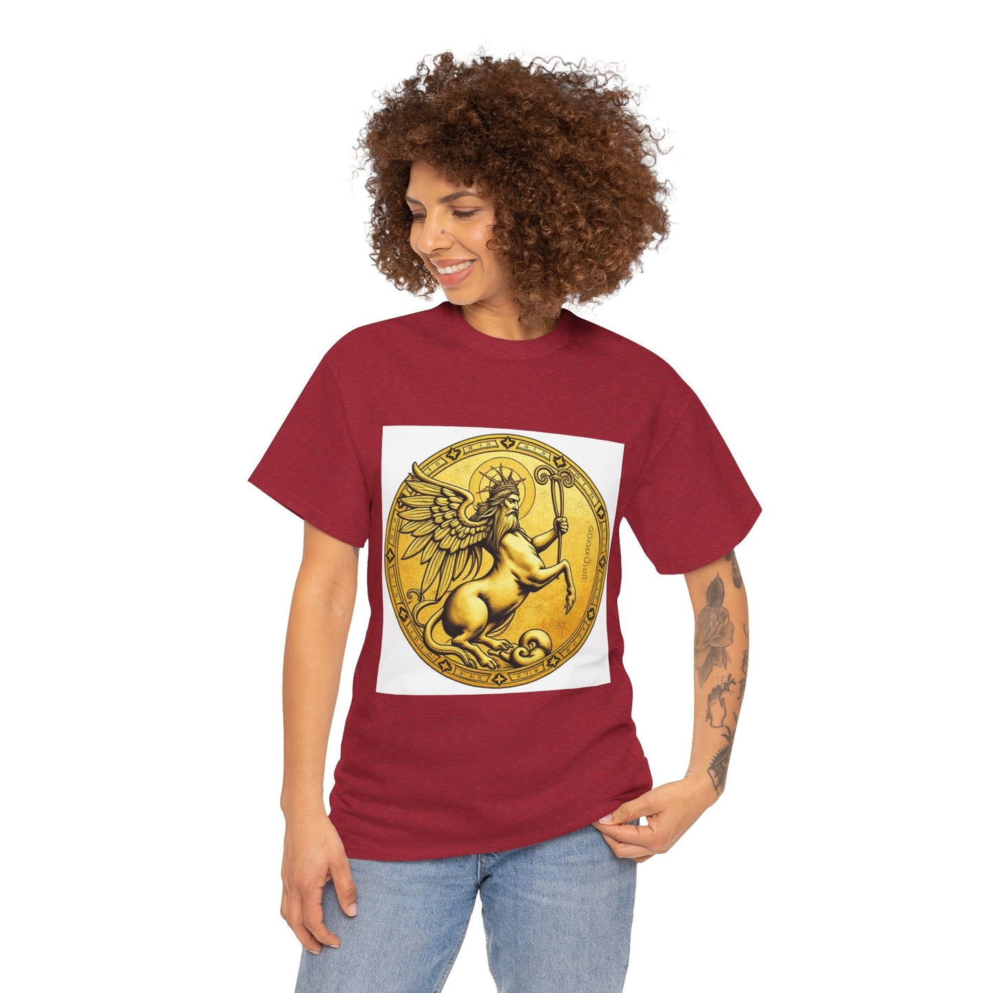 Unisex Heavy Cotton T-Shirt, Golden Angel Coin, Virgo Zodiac Design
