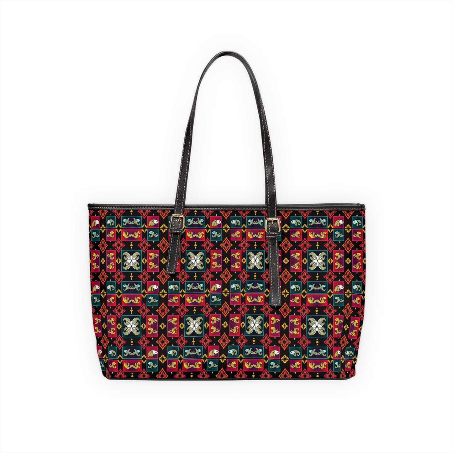 Leather Shoulder Bag, Pisces, Zodiac v3, Shapes Pattern