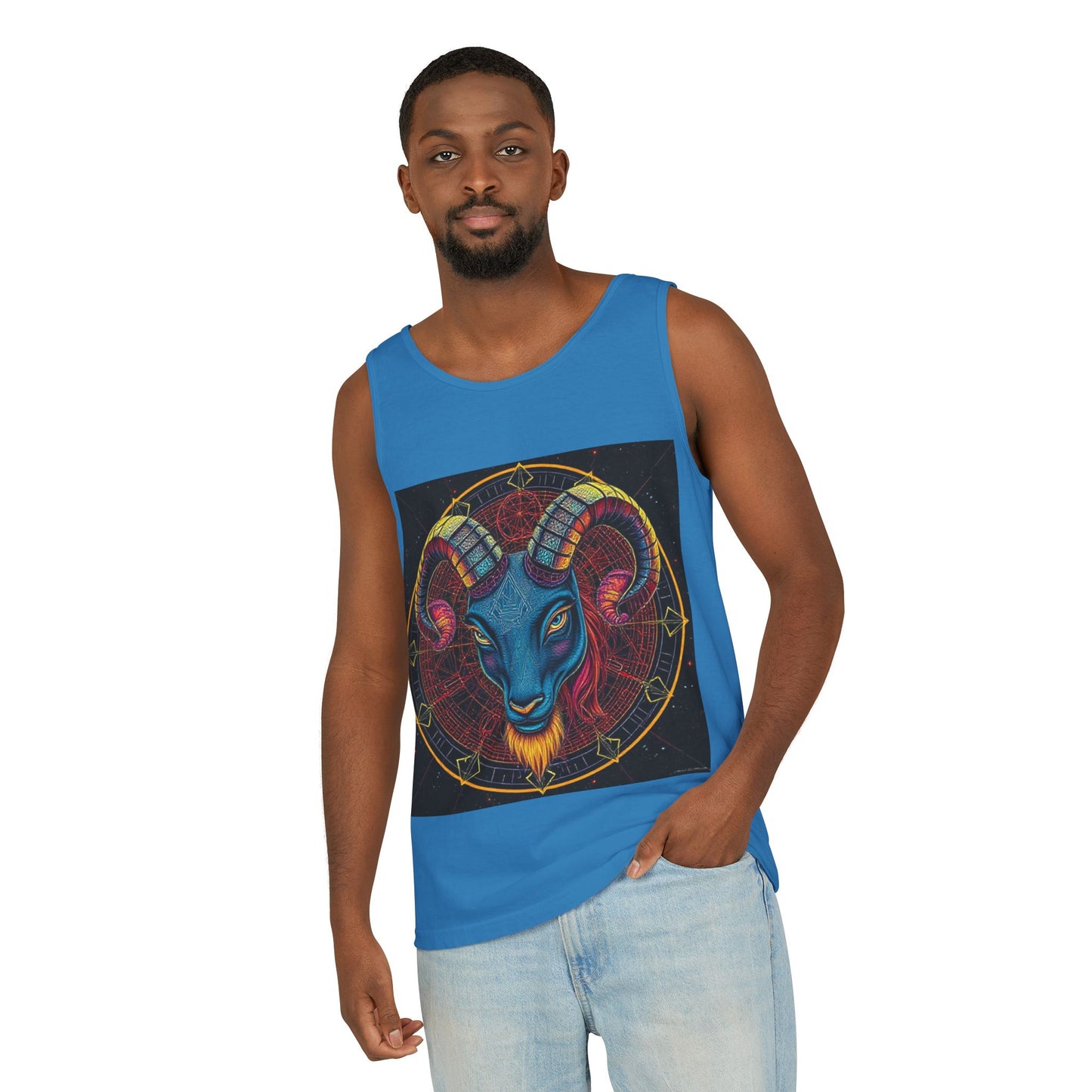 Unisex Garment-Dyed, Tank Top, Aries Design, Pop Art, 100% Ringspun US cotton