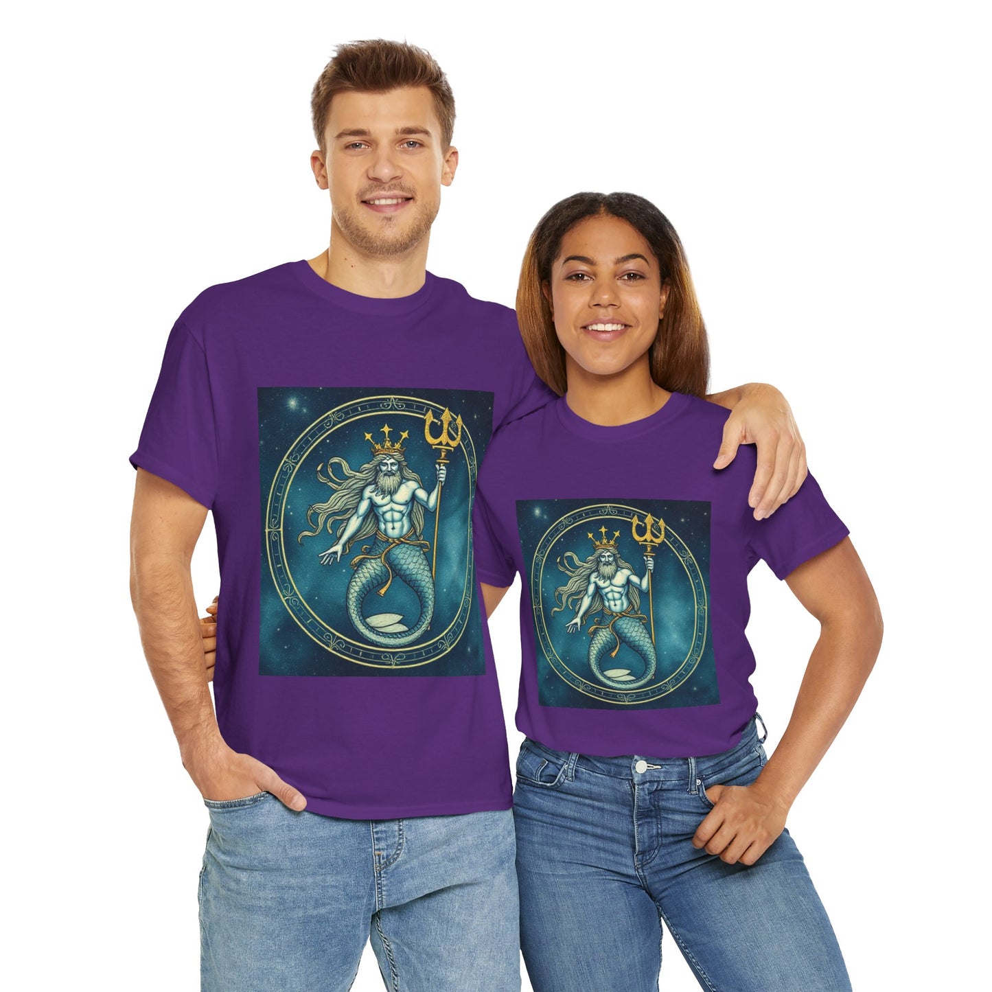 Unisex Heavy Cotton T-Shirt, Aquarius God 6v, Zodiac Design